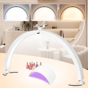 Rynx | Hitti Half Moon Nail Table Lamp with Phone Holder, 7 Colors, 10 Brightness Levels, Remote Control - White