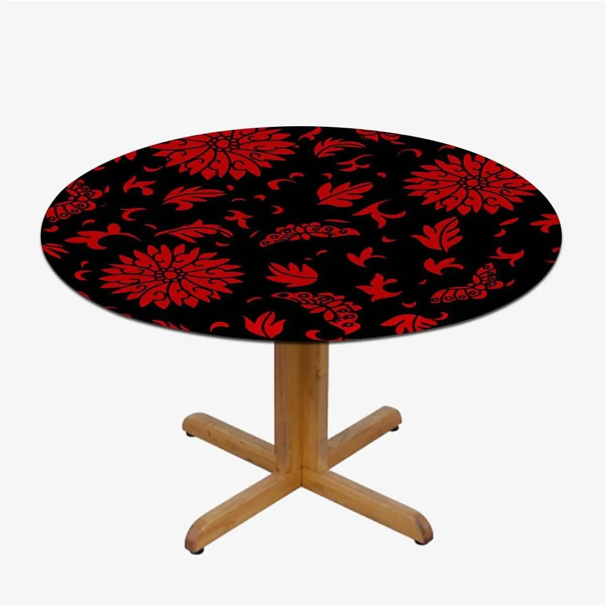Salmon Plum Black Round Tables Tablecloth Table Cloth Medieval Flowers Leaves Design Tablecloth Elastic Fitted Edge Table Cloth Round Table Cover Victorian Fit for 40"-43" Table