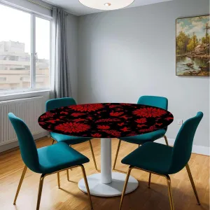 Salmon Plum Black Round Tables Tablecloth Table Cloth Medieval Flowers Leaves Design Tablecloth Elastic Fitted Edge Table Cloth Round Table Cover Victorian Fit for 40"-43" Table