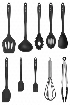 Salvatore Heat Resistant Fireproof Non-Stick Silicone Spatula Set 10 Pieces Black