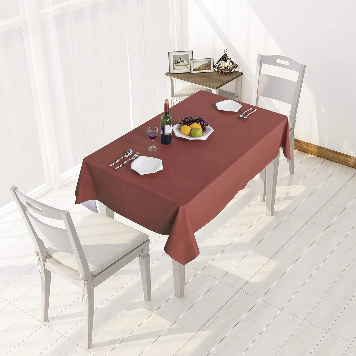 sancua 100% Waterproof Rectangle PVC Tablecloth - 52 x 70 Inch - Oil Proof Spill Proof Vinyl Table Cloth, Wipe Clean Table Cover for Dining Tables, Buffet Parties and Camping, Carmine Red
