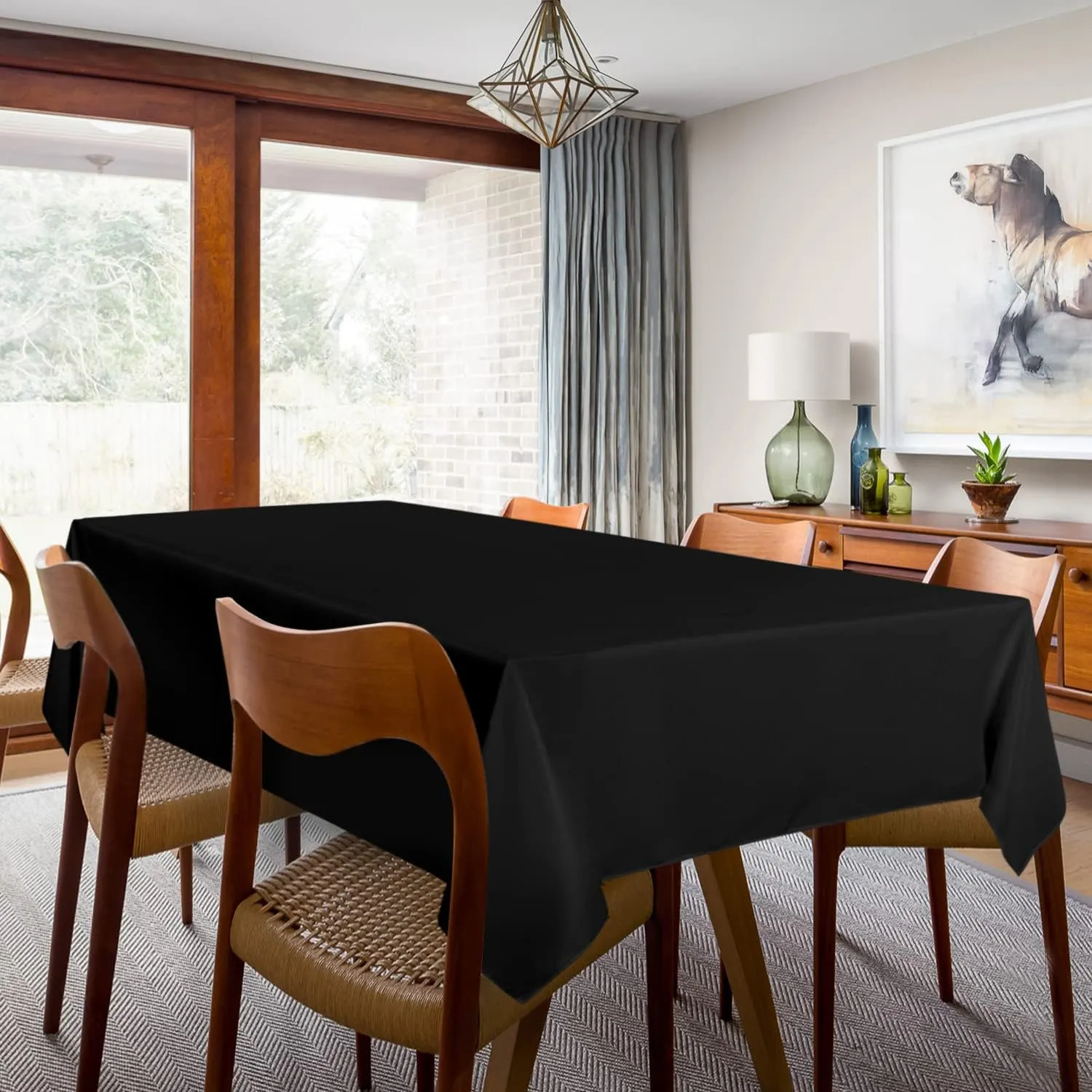 sancua 2 Pack Black Tablecloth 60 x 102 Inch, Rectangle 6 Feet Table Cloth - Stain and Wrinkle Resistant Washable Polyester Table Cover for Dining Tables, Buffet Parties and Camping