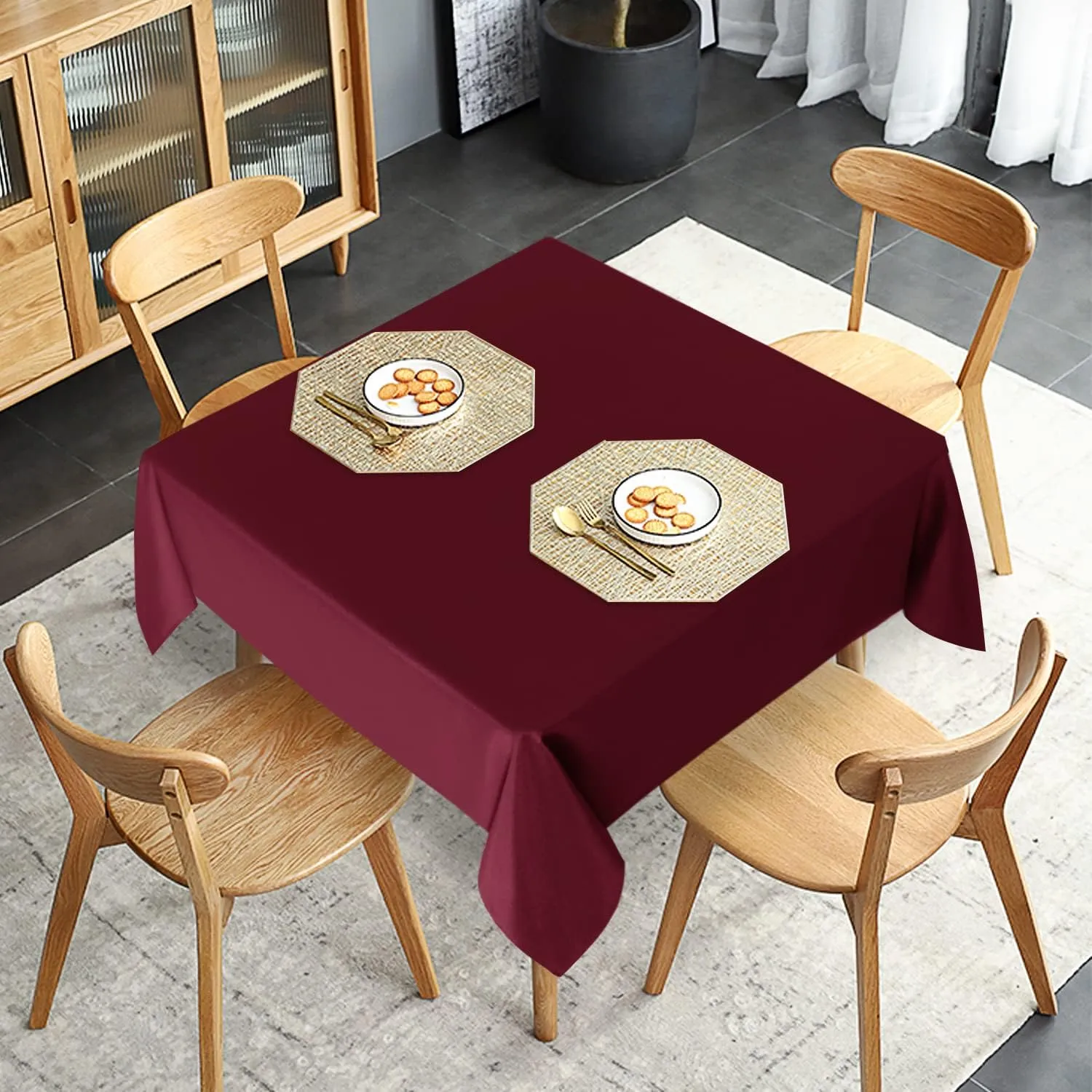 sancua 2 Pack Burgundy Tablecloth 54 x 54 Inch, Stain and Wrinkle Resistant Square Table Cloth - Washable Polyester Table Cover for Dining Tables, Buffet Parties and Camping