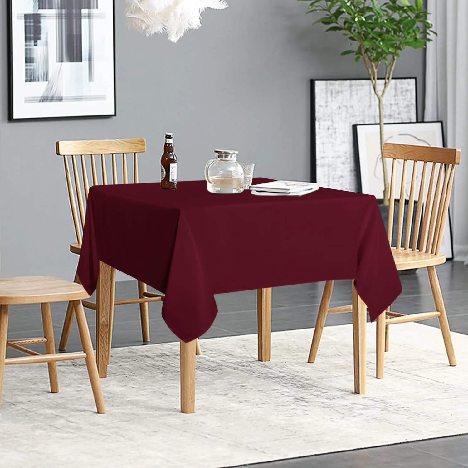 sancua 2 Pack Burgundy Tablecloth 54 x 54 Inch, Stain and Wrinkle Resistant Square Table Cloth - Washable Polyester Table Cover for Dining Tables, Buffet Parties and Camping