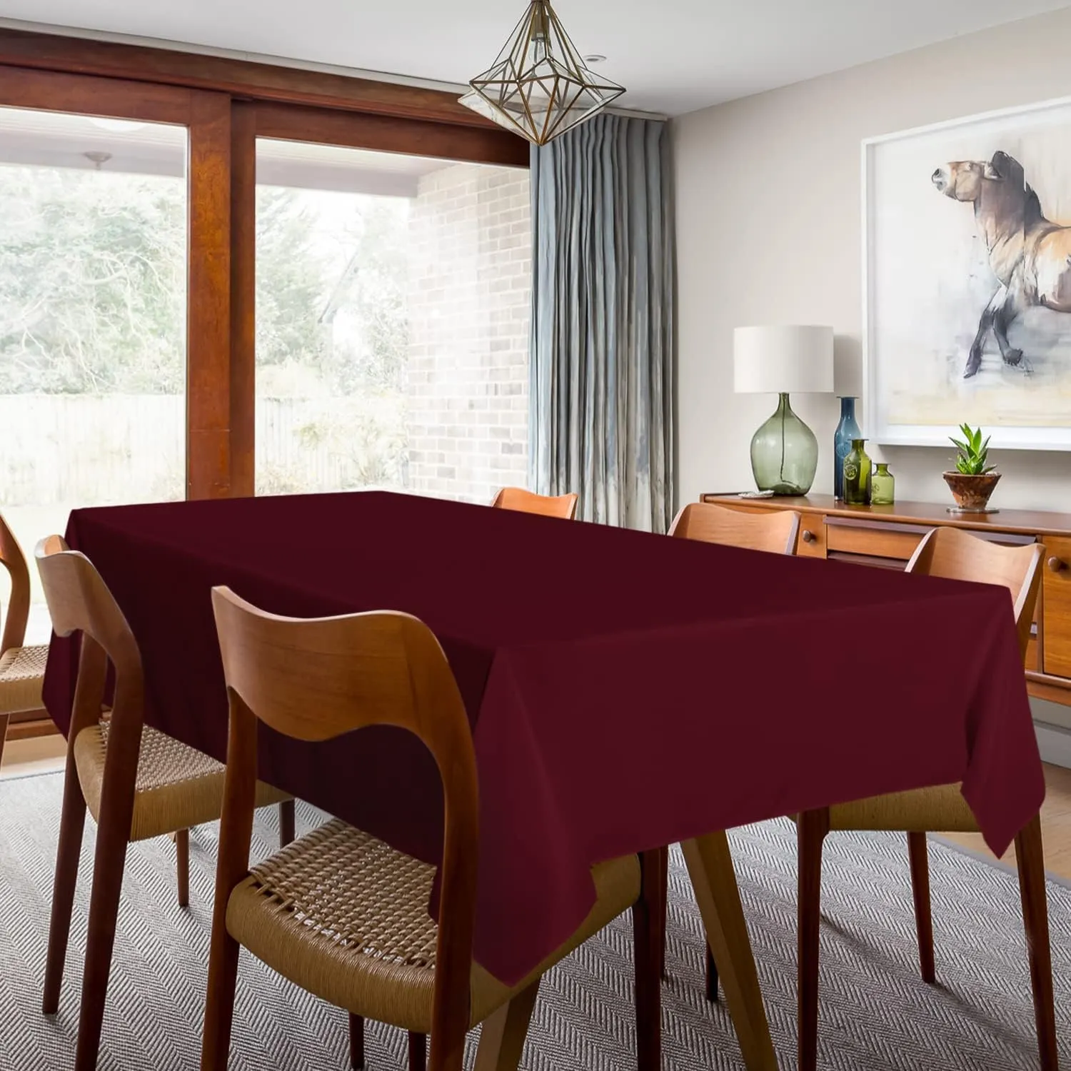 sancua 2 Pack Burgundy Tablecloth 60 x 102 Inch, Rectangle 6 Feet Table Cloth - Stain and Wrinkle Resistant Washable Polyester Table Cover for Dining Tables, Buffet Parties and Camping