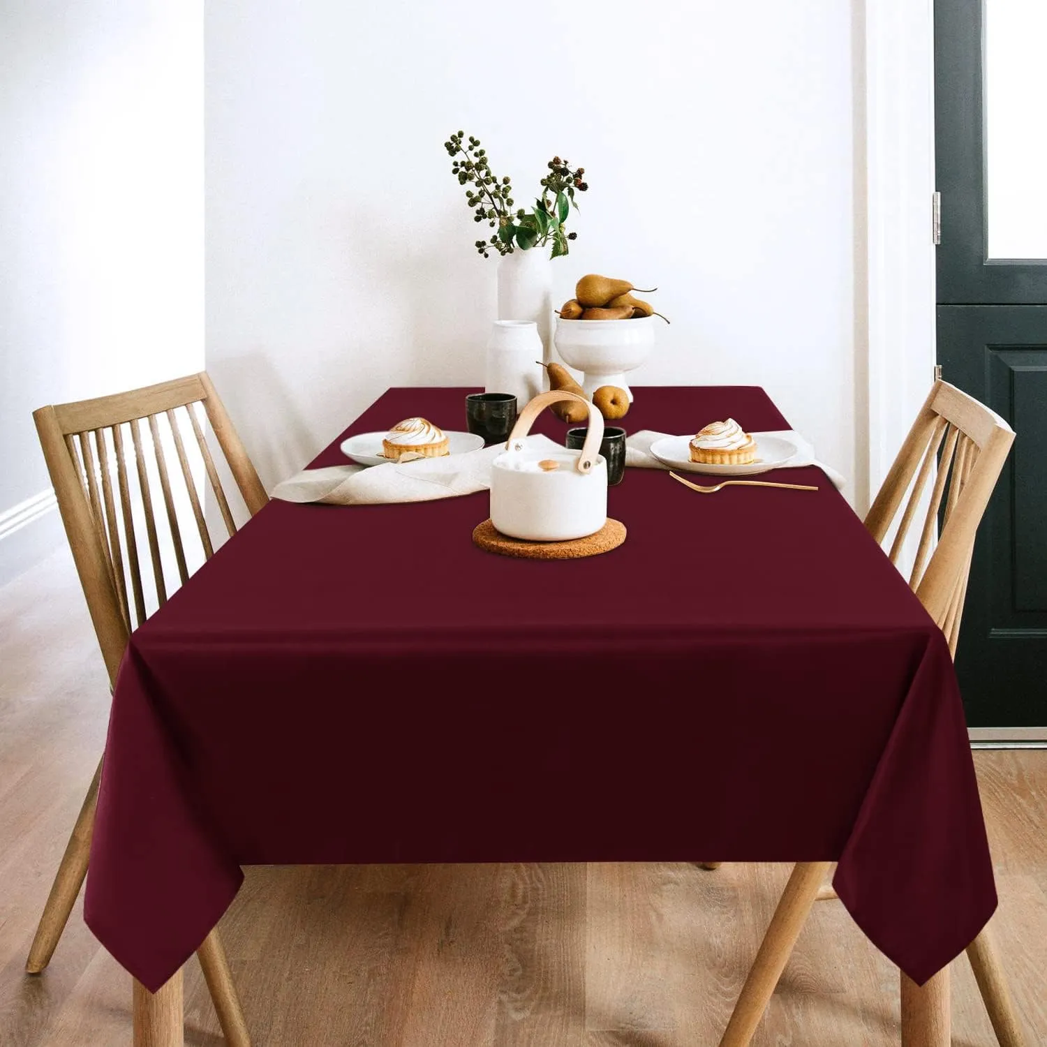 sancua 2 Pack Burgundy Tablecloth 60 x 102 Inch, Rectangle 6 Feet Table Cloth - Stain and Wrinkle Resistant Washable Polyester Table Cover for Dining Tables, Buffet Parties and Camping