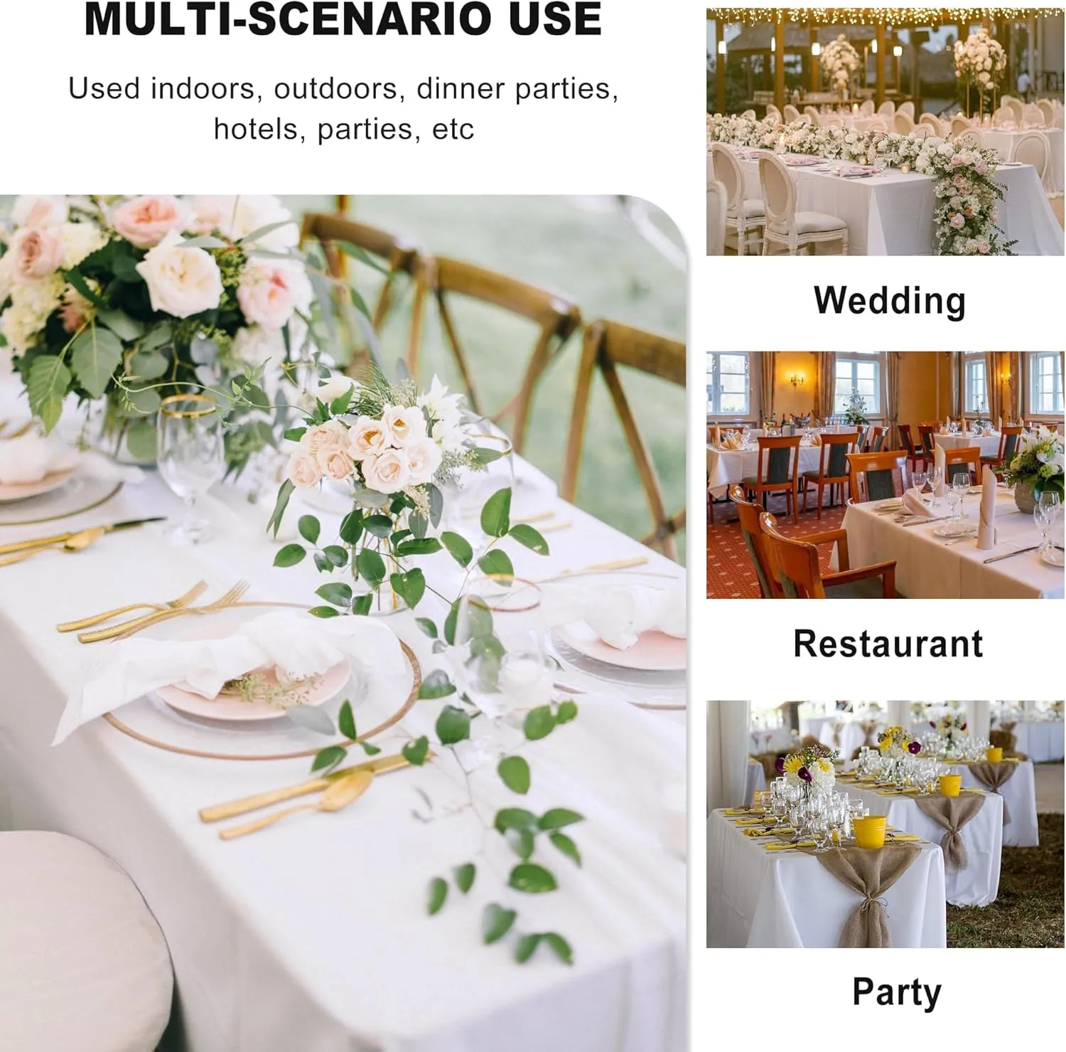 sancua 6 Pack White Tablecloth 90 x 132 Inch - Rectangle Table Cloth for 6 Feet Table Stain and Wrinkle Resistant Washable Polyester Table Cover for Dining Wedding Banquet Party Buffet Restaurant