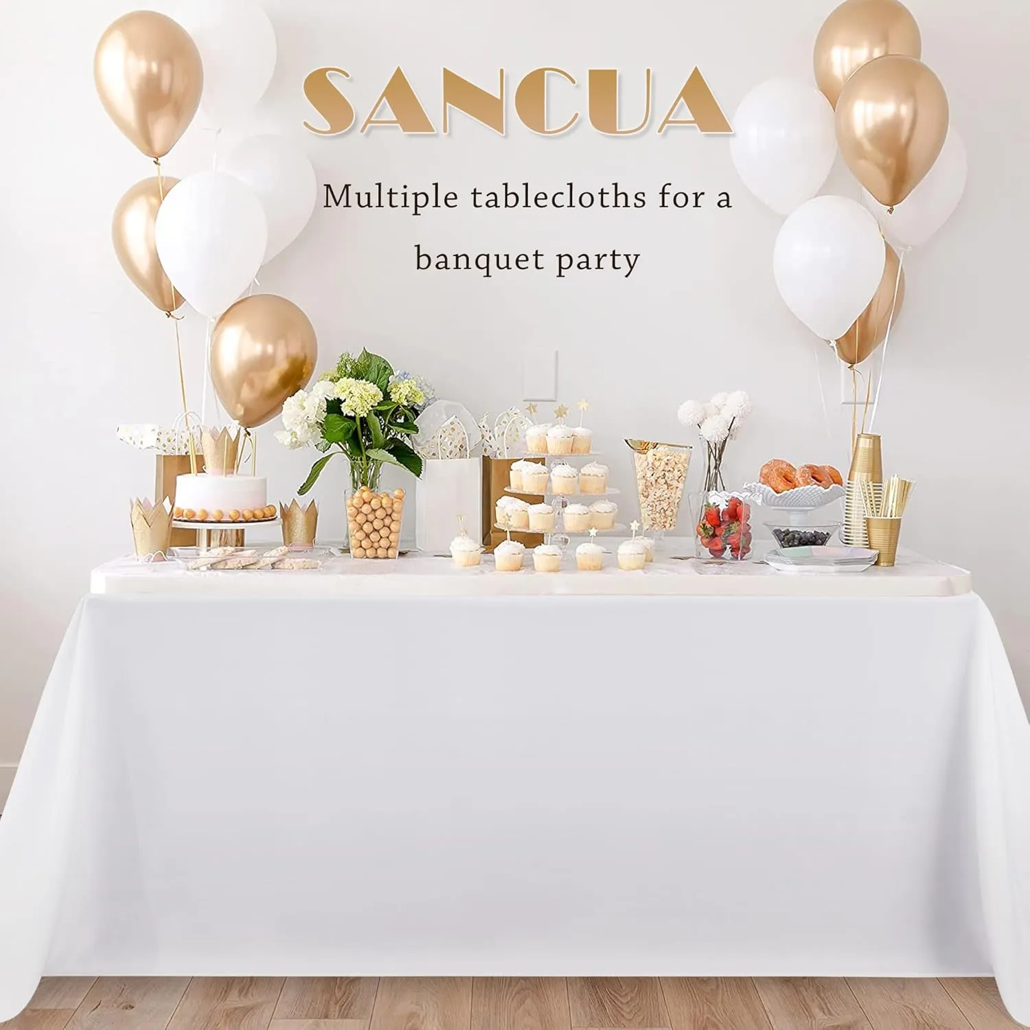 sancua 6 Pack White Tablecloth 90 x 132 Inch - Rectangle Table Cloth for 6 Feet Table Stain and Wrinkle Resistant Washable Polyester Table Cover for Dining Wedding Banquet Party Buffet Restaurant