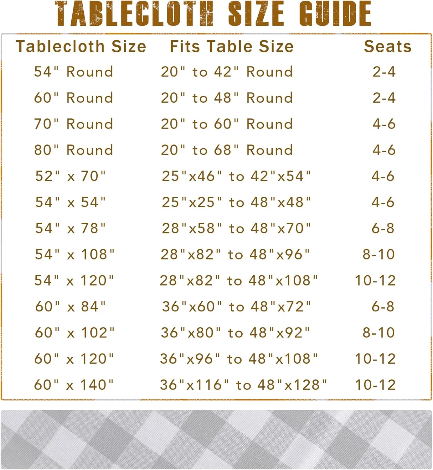sancua Checkered Vinyl Rectangle Tablecloth, 60 x 84 Inch, 100% Waterproof Oil Proof Spill Proof PVC Table Cloth, Wipe Clean Table Cover for Dining Tables, Buffet Parties, Coffee and White