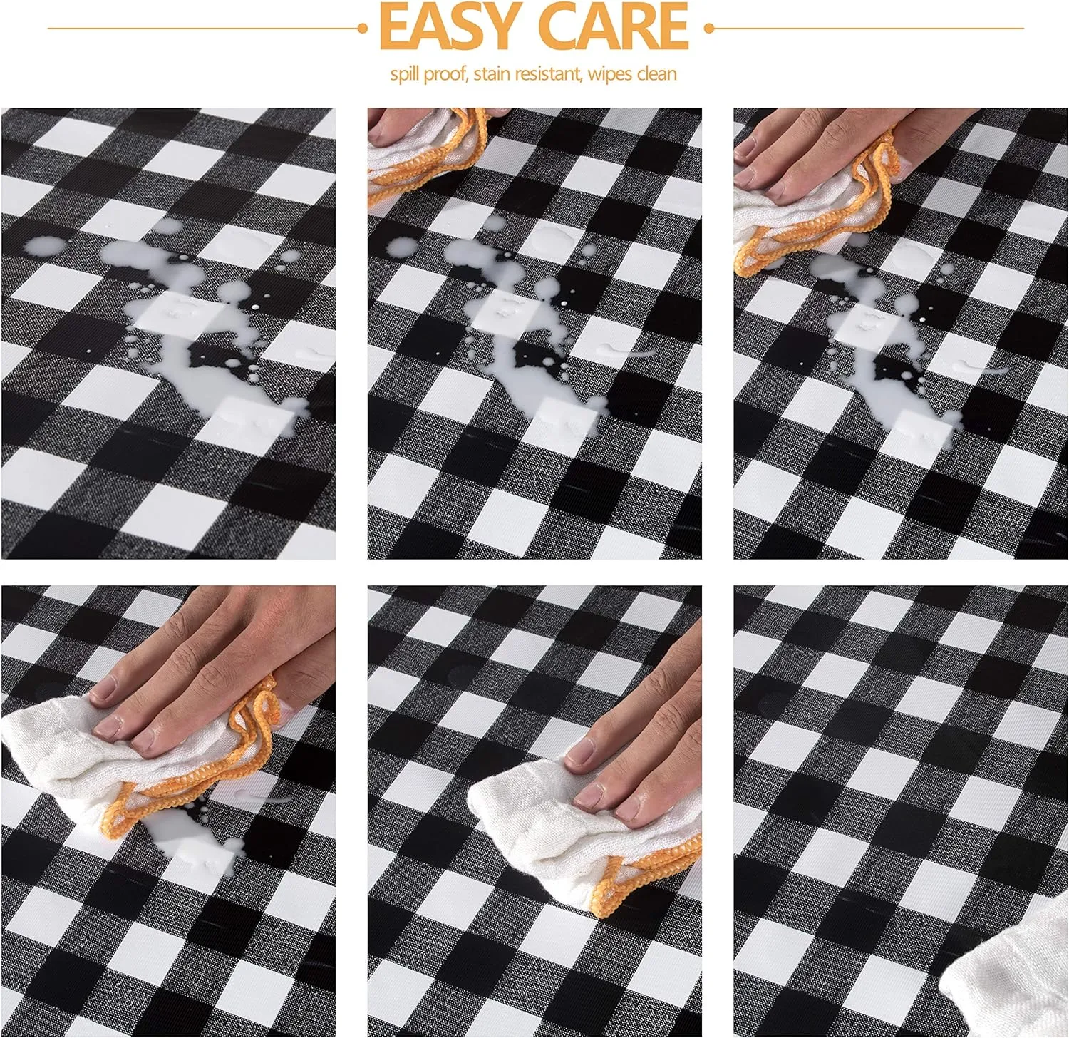 sancua Checkered Vinyl Rectangle Tablecloth - 60 x 84 Inch - 100% Waterproof Oil Spill Proof PVC Table Cloth, Wipe Clean Table Cover for Dining Tables, Buffet Parties and Camping, Black and White