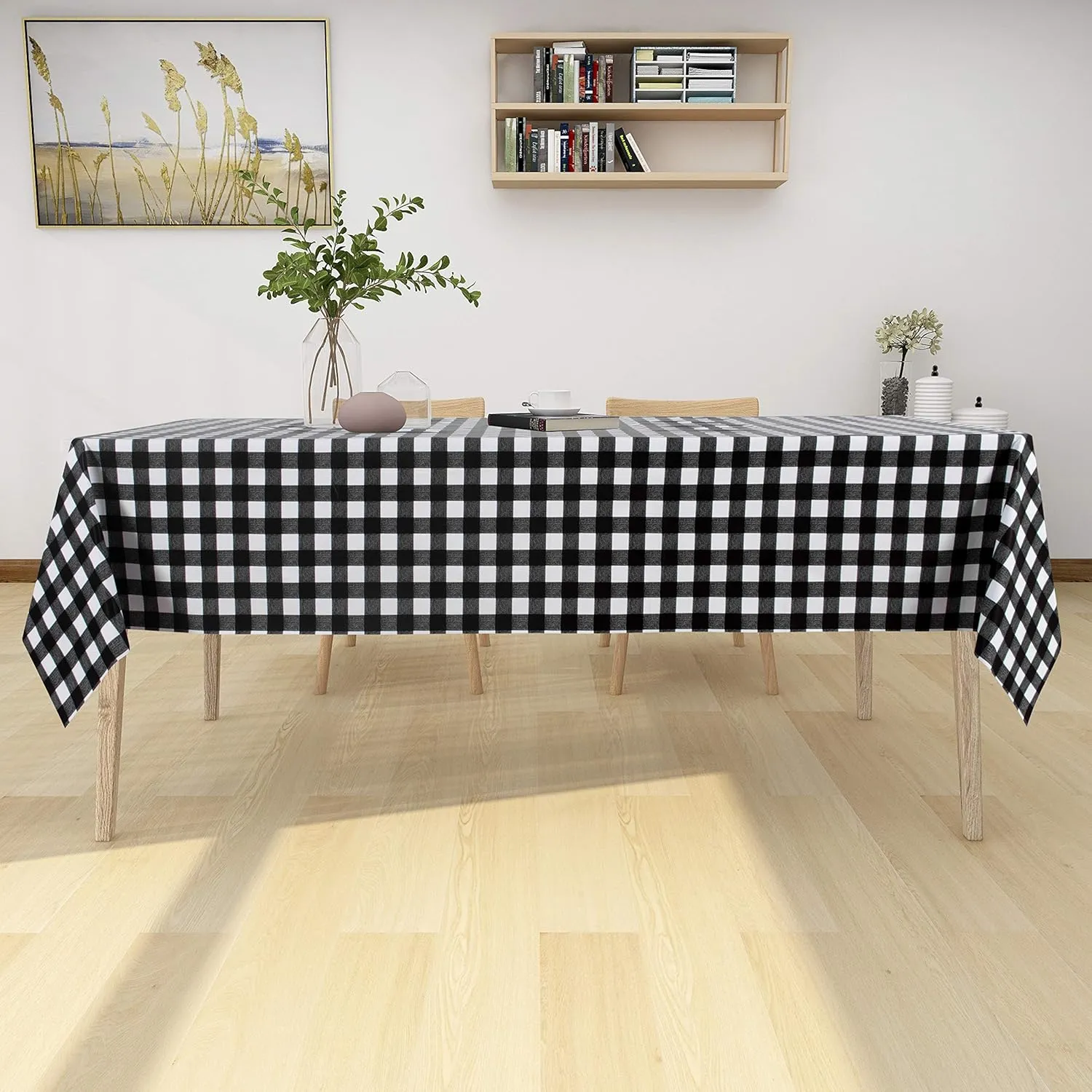 sancua Checkered Vinyl Rectangle Tablecloth - 60 x 84 Inch - 100% Waterproof Oil Spill Proof PVC Table Cloth, Wipe Clean Table Cover for Dining Tables, Buffet Parties and Camping, Black and White