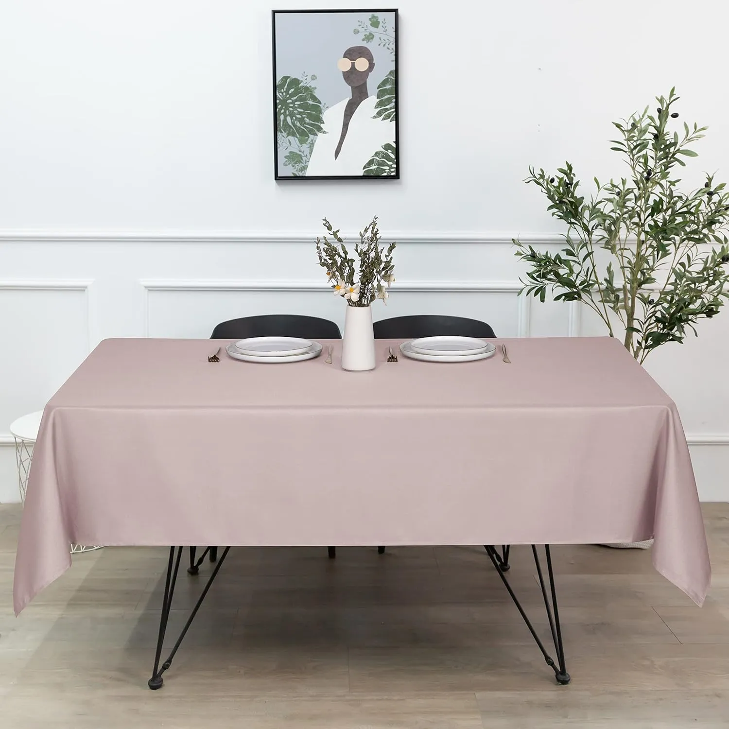 sancua Rectangle Tablecloth - 60 x 84 Inch - Stain and Wrinkle Resistant Washable Polyester Table Cloth, Decorative Fabric Table Cover for Dining Tables, Buffet Parties and Camping, Blush