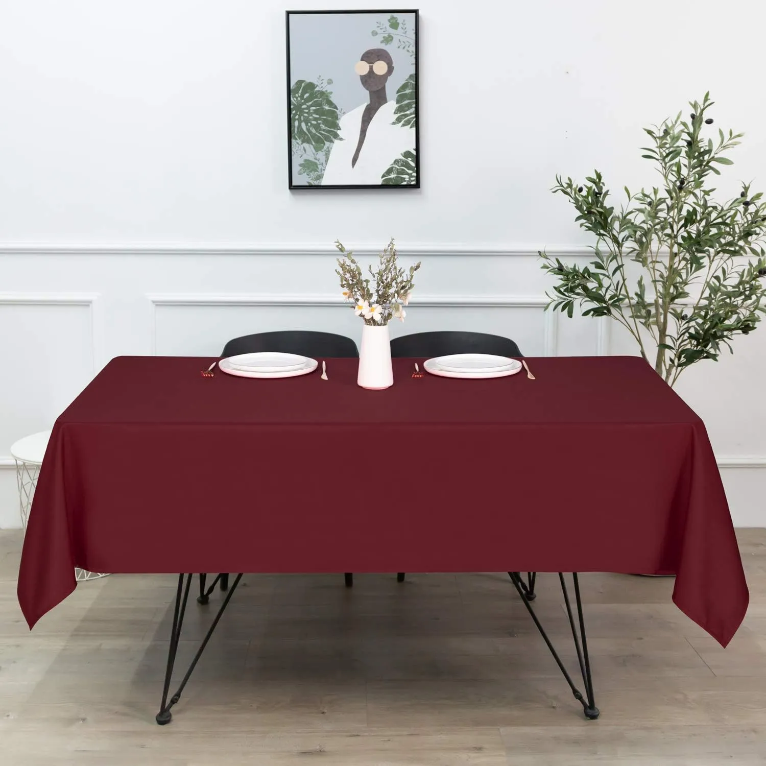 sancua Rectangle Tablecloth - 60 x 84 Inch - Stain and Wrinkle Resistant Washable Polyester Table Cloth, Decorative Fabric Table Cover for Dining Tables, Buffet Parties and Camping, Burgundy