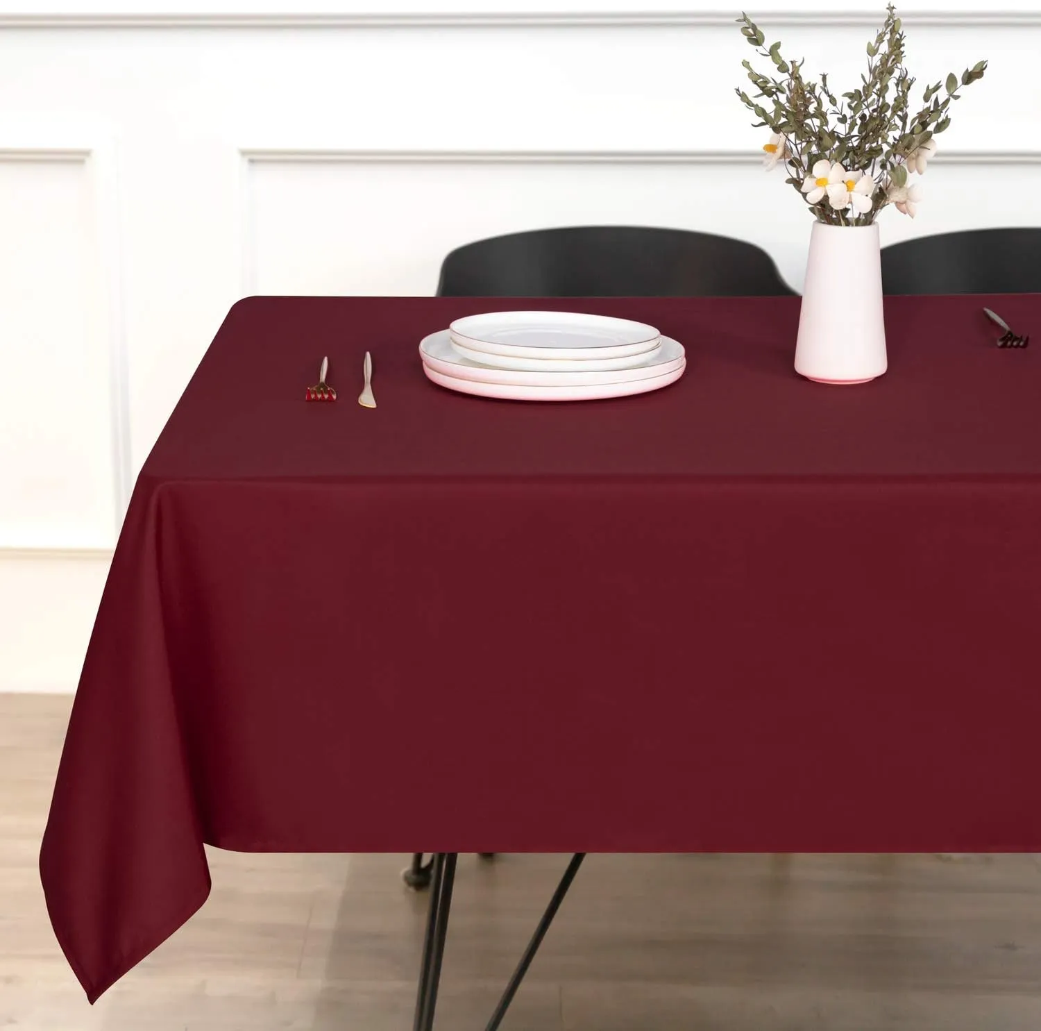 sancua Rectangle Tablecloth - 60 x 84 Inch - Stain and Wrinkle Resistant Washable Polyester Table Cloth, Decorative Fabric Table Cover for Dining Tables, Buffet Parties and Camping, Burgundy