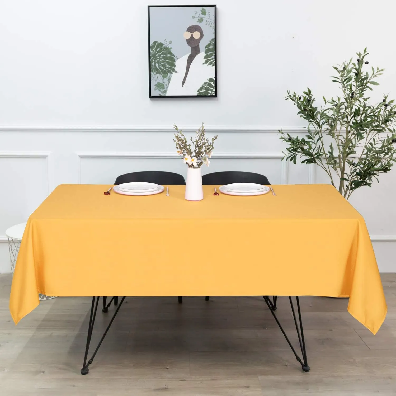 sancua Rectangle Tablecloth - 60 x 84 Inch - Stain and Wrinkle Resistant Washable Polyester Table Cloth, Decorative Fabric Table Cover for Dining Tables, Buffet Parties and Camping, Gold