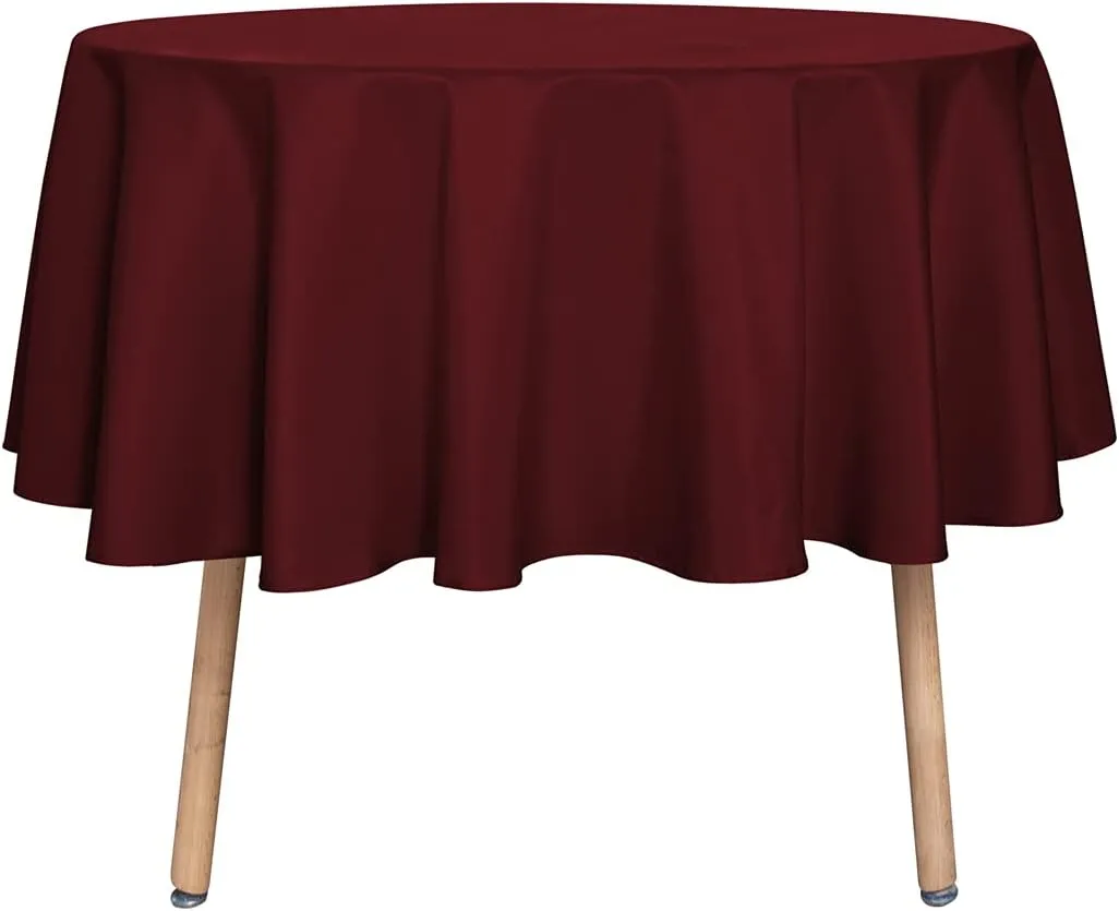 sancua Round Tablecloth - 48 Inch - Water Resistant Spill Proof Washable Polyester Table Cloth Decorative Fabric Table Cover for Dining Tables, Buffet Parties and Camping, Burgundy