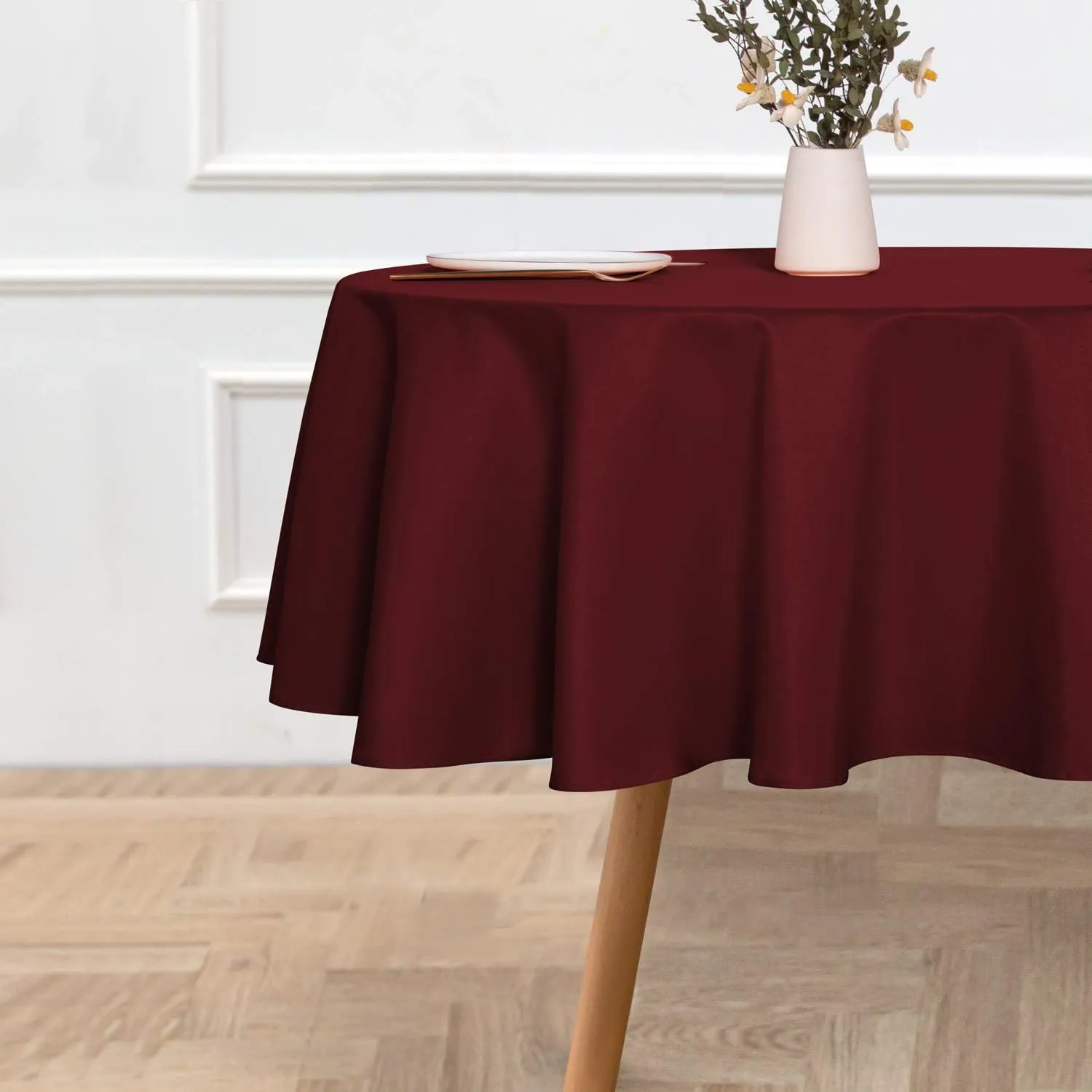 sancua Round Tablecloth - 48 Inch - Water Resistant Spill Proof Washable Polyester Table Cloth Decorative Fabric Table Cover for Dining Tables, Buffet Parties and Camping, Burgundy