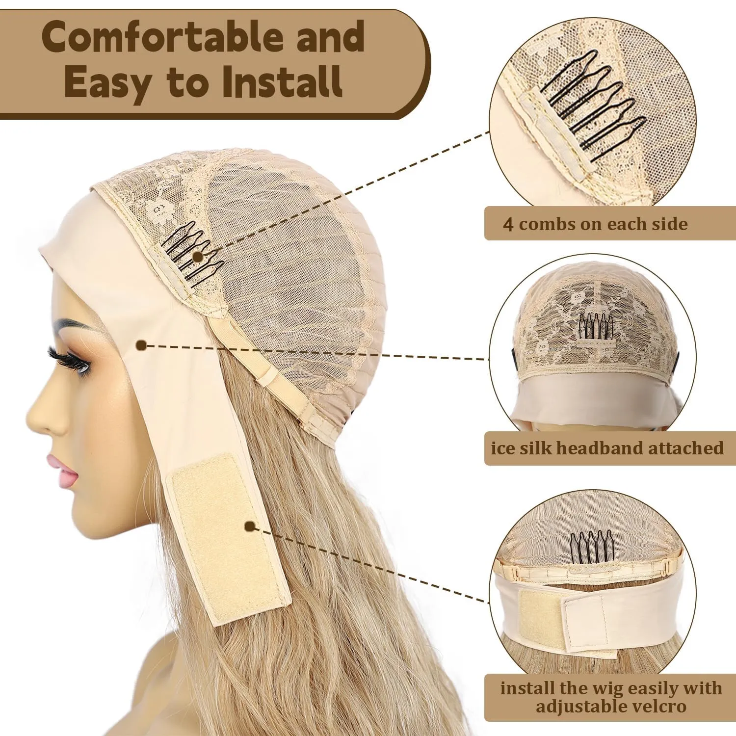 SAPPHIREWIGS Headband Wigs Synthetic Long Wavy Ash Blonde Color Wigs for Black Women Natural Looking High Density Glueless Synthetic Wig Heat Resistant 26inch