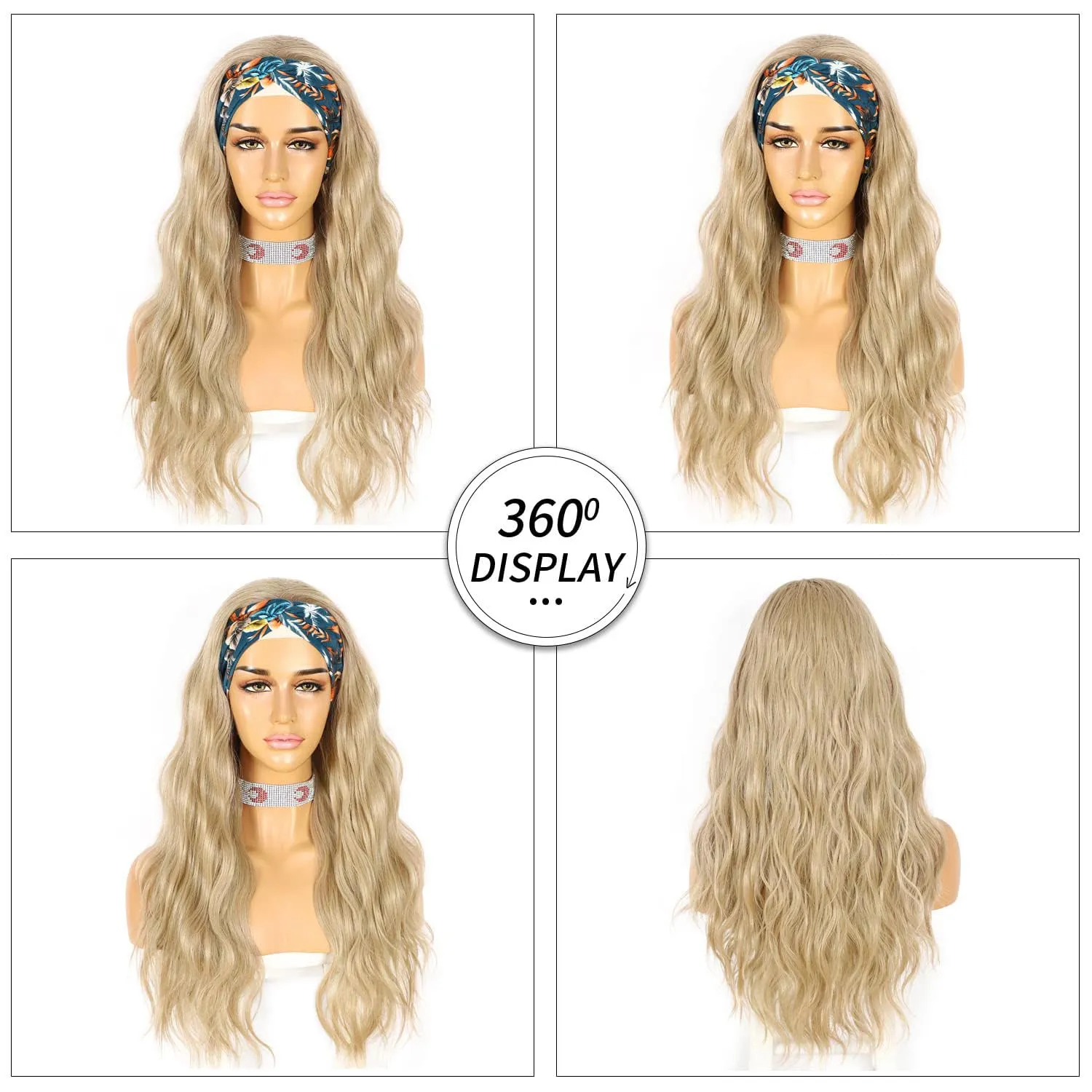 SAPPHIREWIGS Headband Wigs Synthetic Long Wavy Ash Blonde Color Wigs for Black Women Natural Looking High Density Glueless Synthetic Wig Heat Resistant 26inch