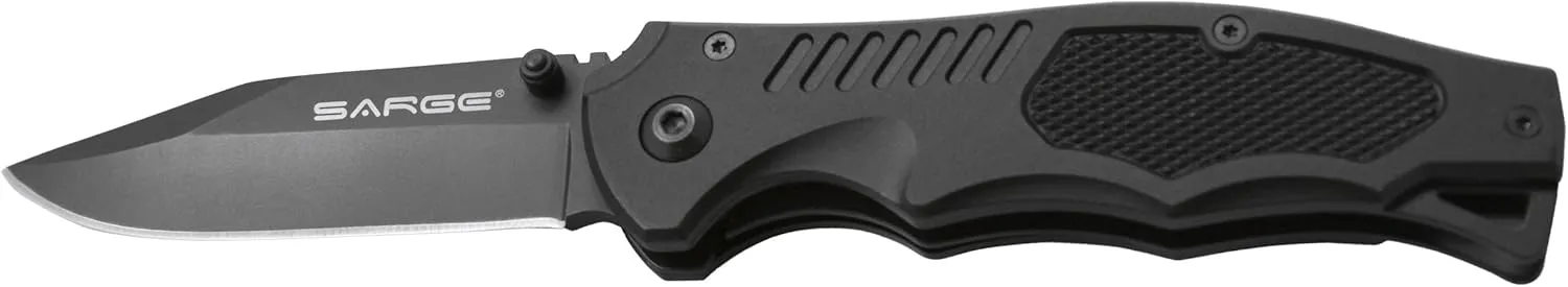 Sarge Knives SK-803 Pistol Grip Tactical Folder Knife with 3-1/4-Inch Stainless Blade and Black 6061 Aircraft Aluminum Handle