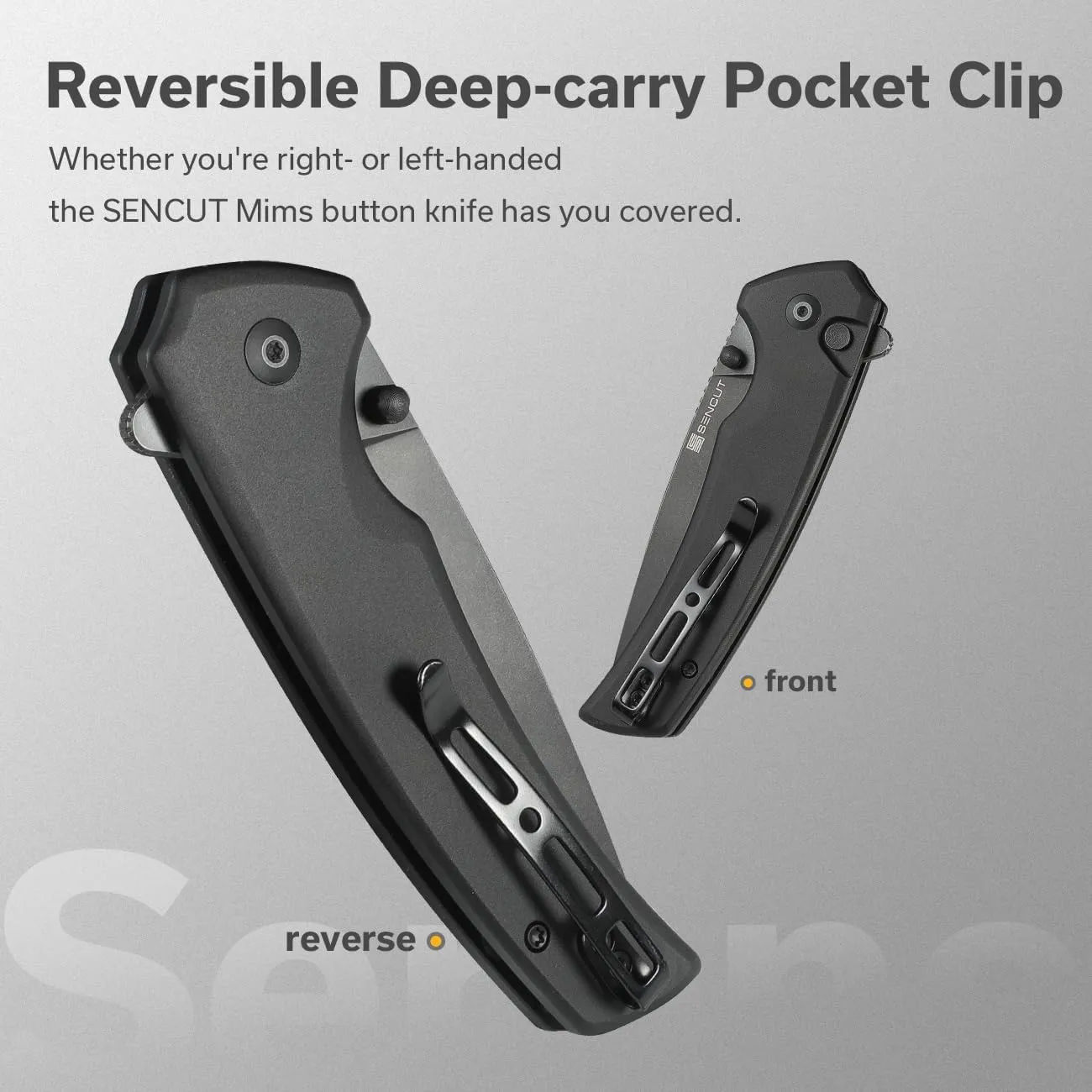 SENCUT Button Lock Pocket Knife for EDC, Serene Folding Knife, Thumb Stud & Flipper Opener, Aluminum Handle with 3.48" D2 Black Stonewashed Blade for Outdoor, Camping, Hunting S21022B-1 (Black)