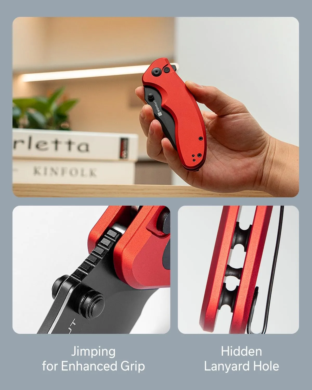 SENCUT Cybrix Folding knife, Pocket Knife with 3.46" 9Cr18MoV Blade Aluminum Handle, EDC Knife Reversible Clip for Men Women Camping Hunting Hiking (Red)