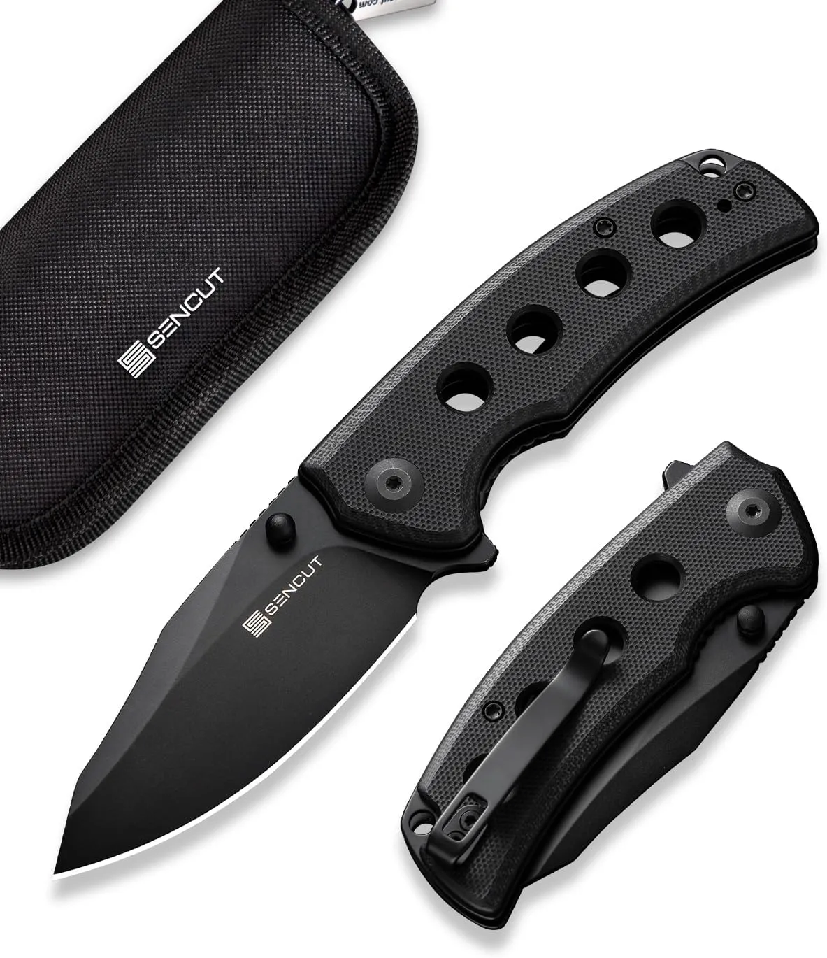 SENCUT Excalis Folding Pocket Knife, EDC Knife with 2.97" Blade & G10 Handle, Camping Knife with Reversible Clip for Outdoor Men Women Gifts (Black)