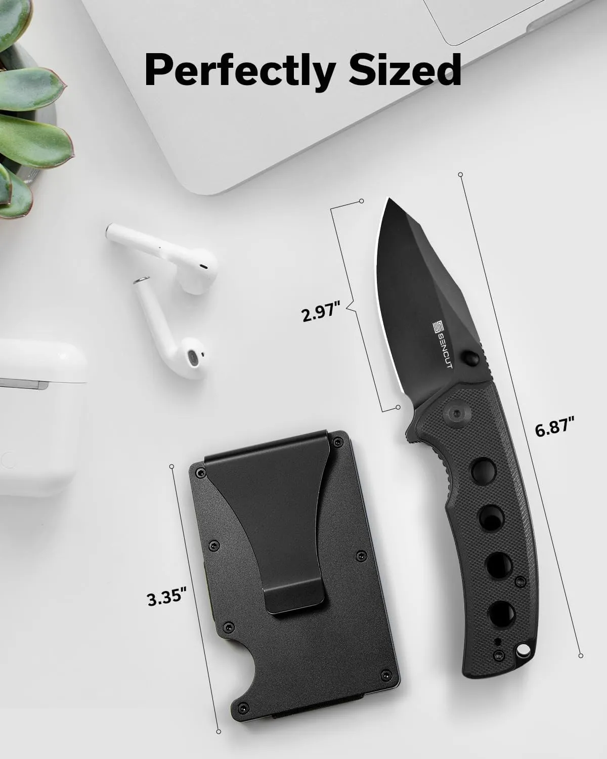 SENCUT Excalis Folding Pocket Knife, EDC Knife with 2.97" Blade & G10 Handle, Camping Knife with Reversible Clip for Outdoor Men Women Gifts (Black)