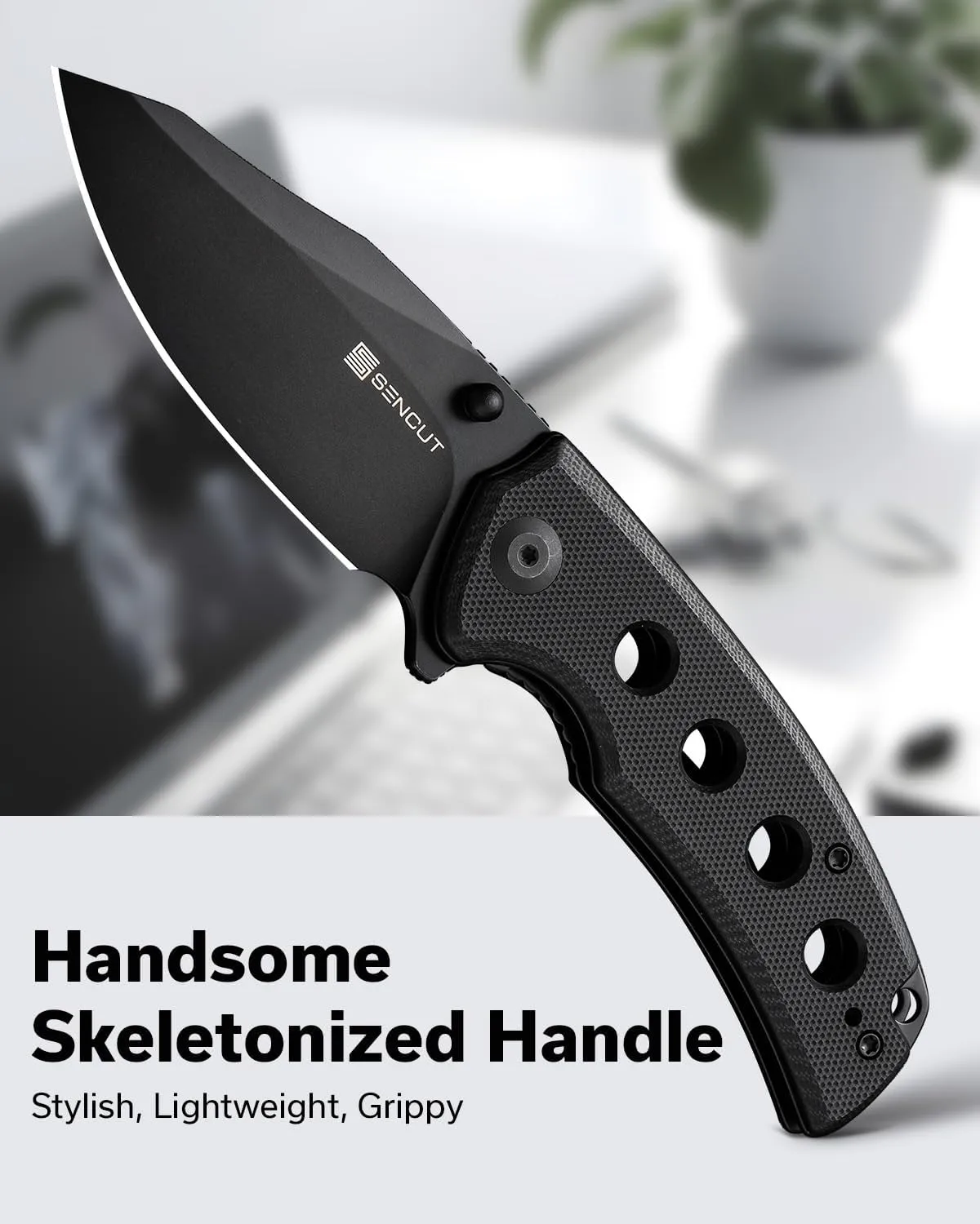 SENCUT Excalis Folding Pocket Knife, EDC Knife with 2.97" Blade & G10 Handle, Camping Knife with Reversible Clip for Outdoor Men Women Gifts (Black)