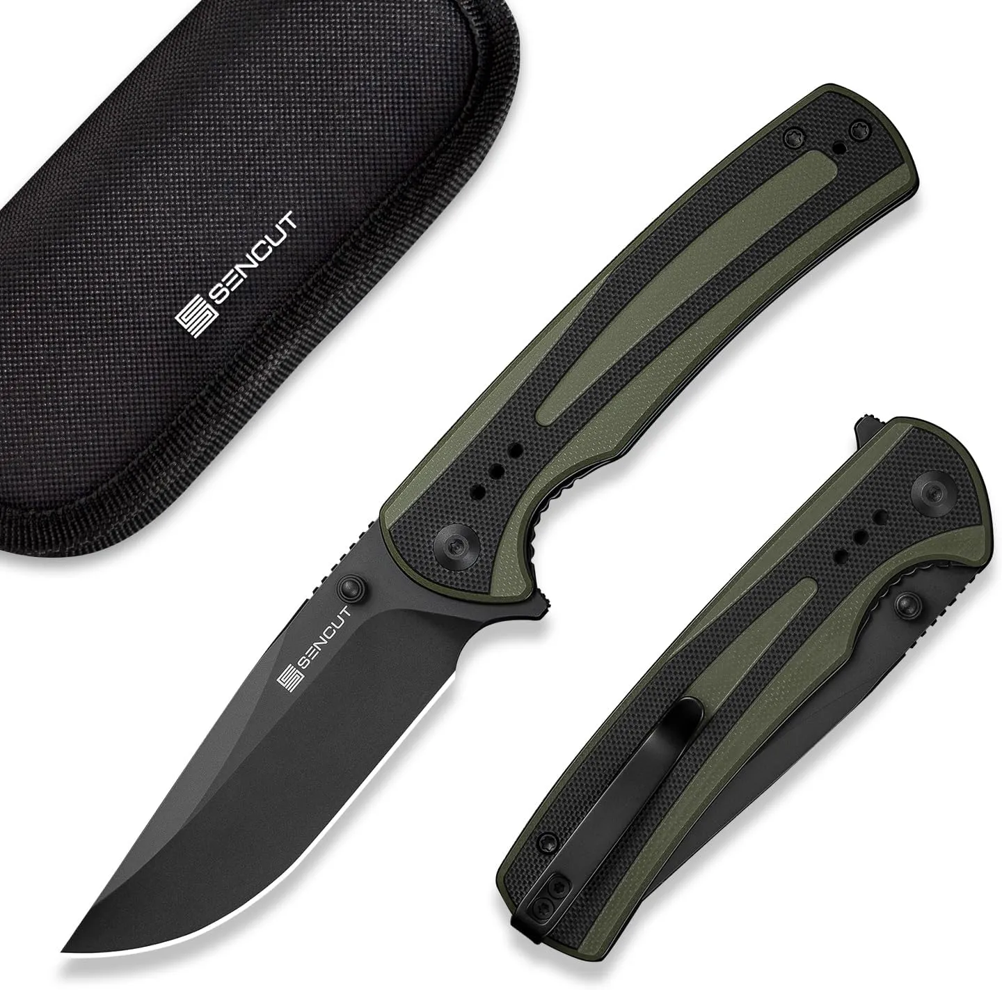 SENCUT Regnator Folding Pocket Knife, EDC Knife with 3.48'' 9Cr18MoV Blade & G10 Handle, Gift for Men Women Camping Hiking S24057-2 (Green/Black)