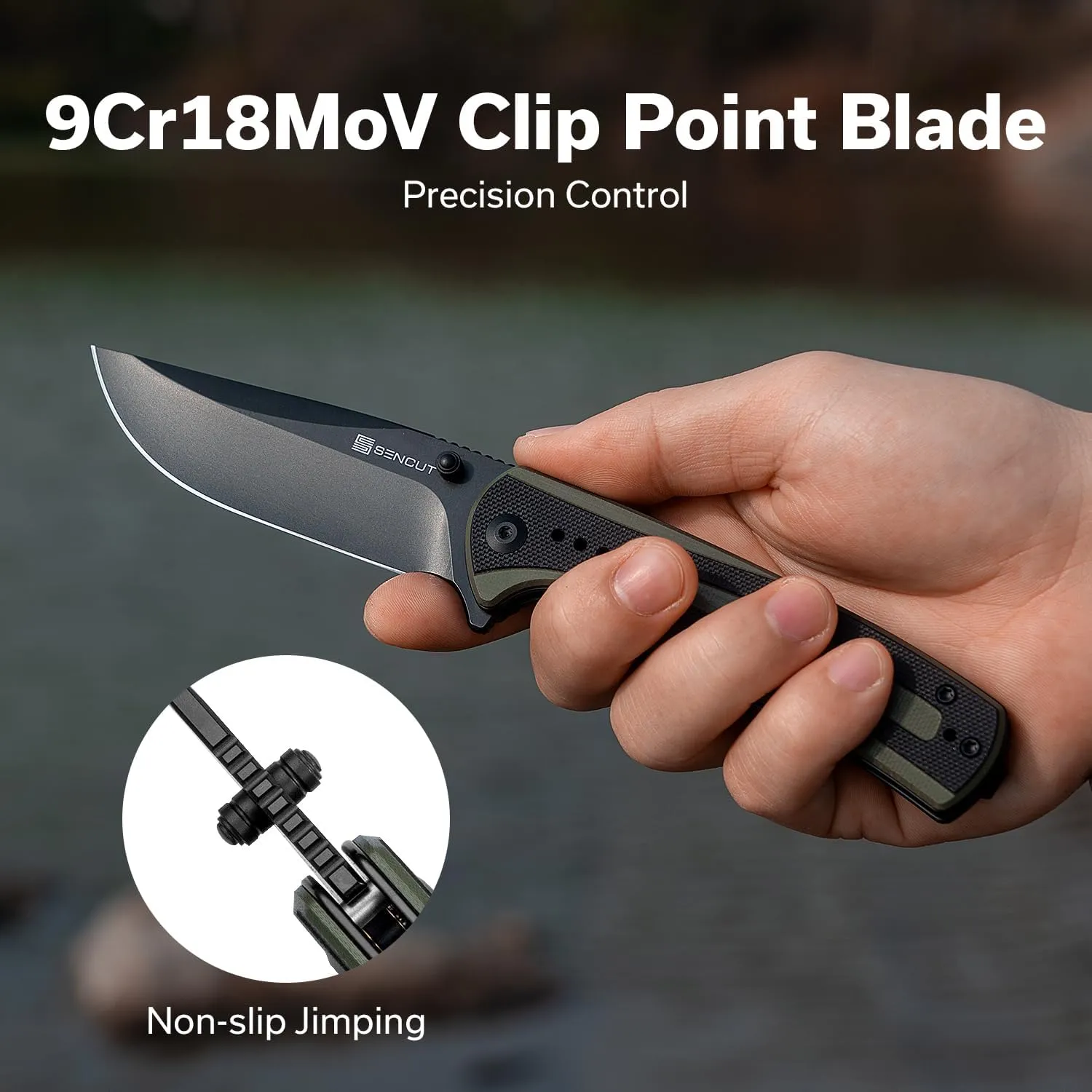 SENCUT Regnator Folding Pocket Knife, EDC Knife with 3.48'' 9Cr18MoV Blade & G10 Handle, Gift for Men Women Camping Hiking S24057-2 (Green/Black)