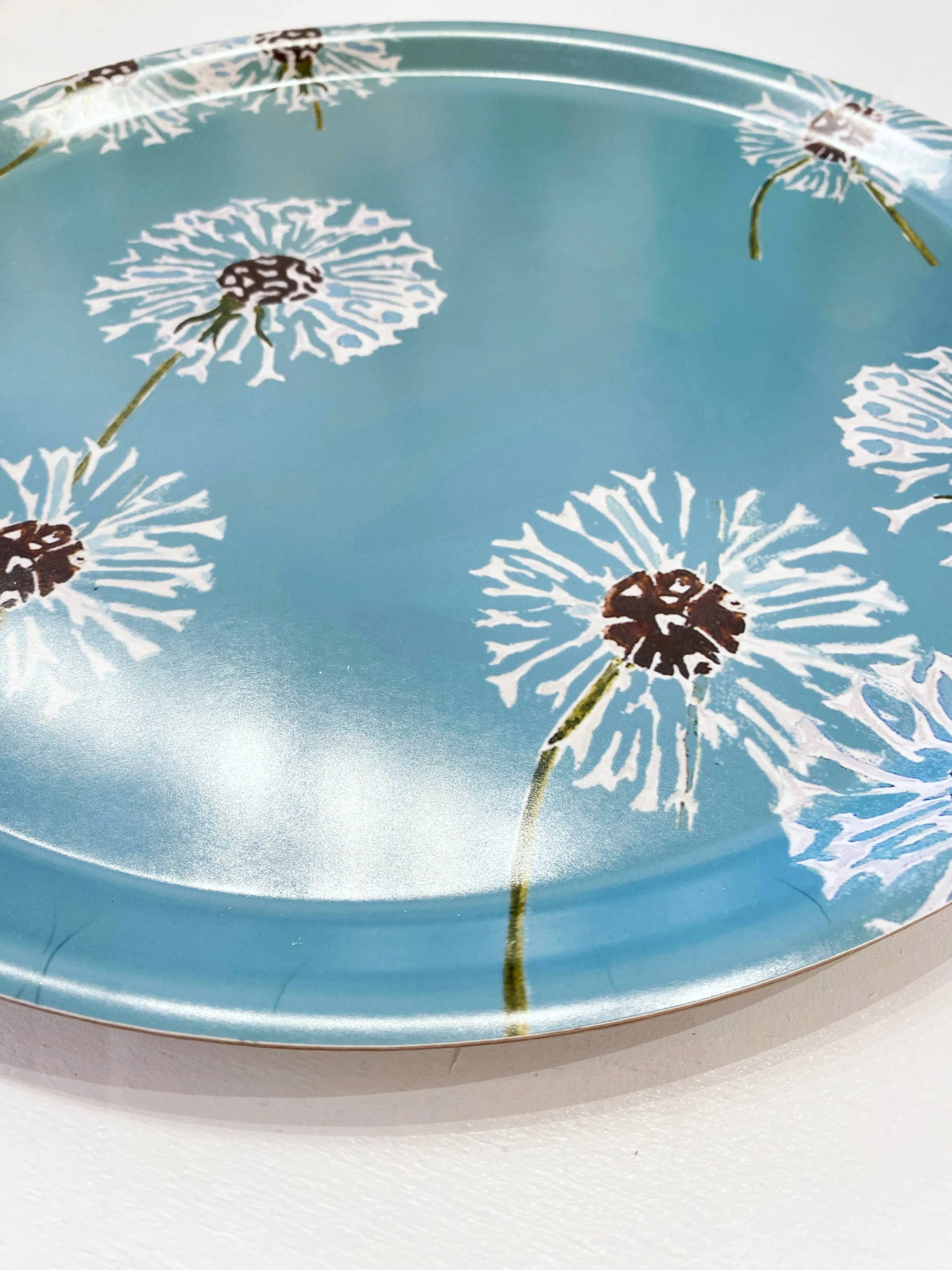 Serving Tray:   Dandelions on Aqua