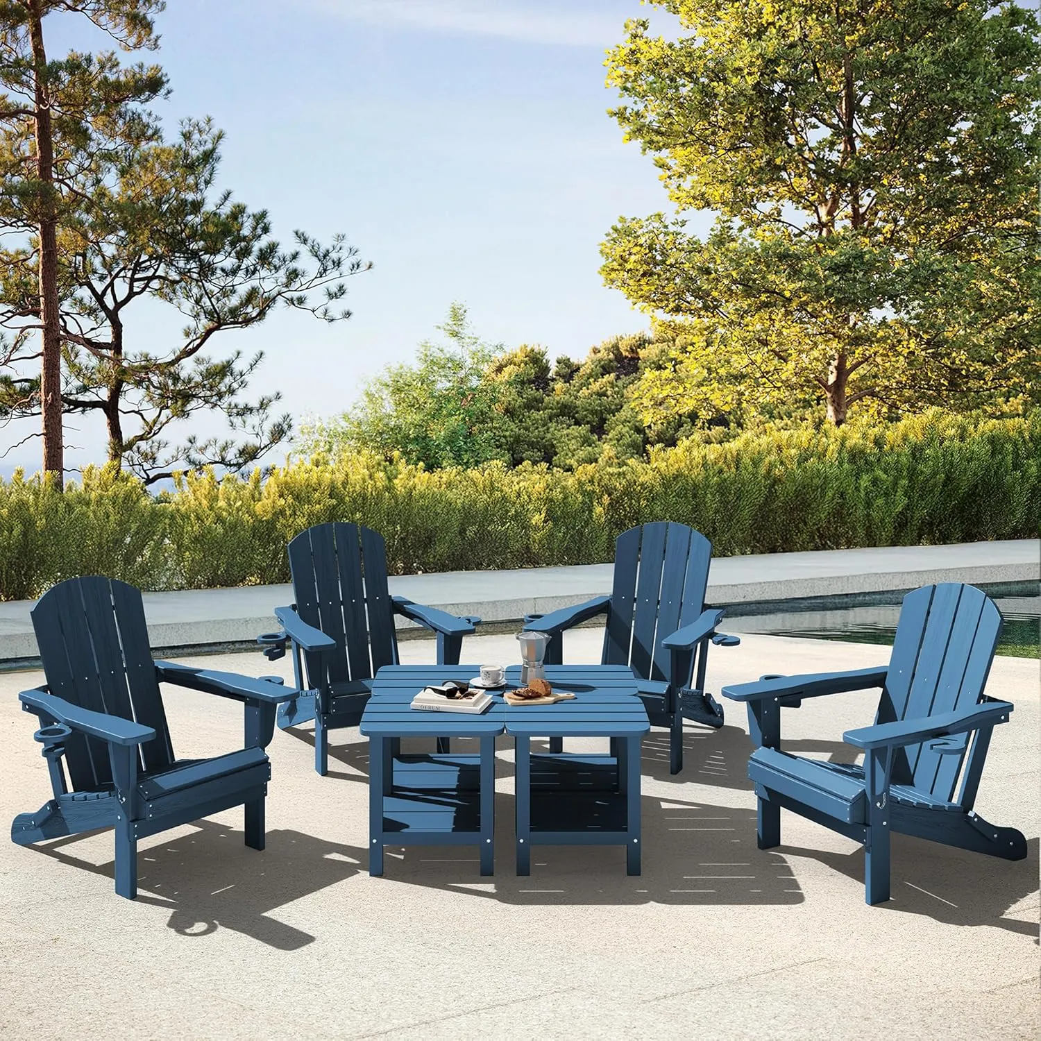 SERWALL Adirondack Table Set of 2, Outdoor Side Table- Blue