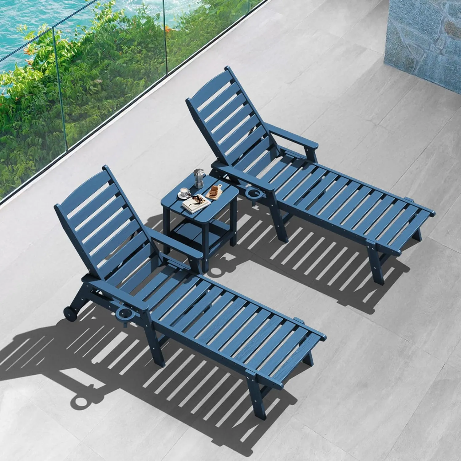 SERWALL Adirondack Table Set of 2, Outdoor Side Table- Blue
