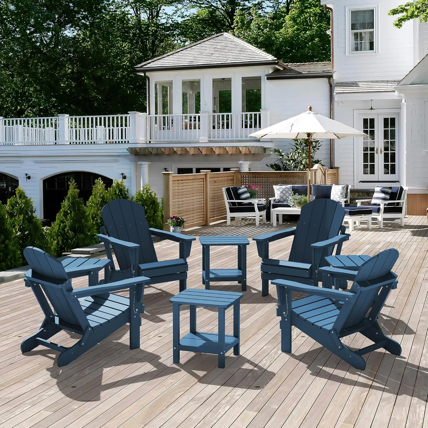 SERWALL Adirondack Table Set of 2, Outdoor Side Table- Blue
