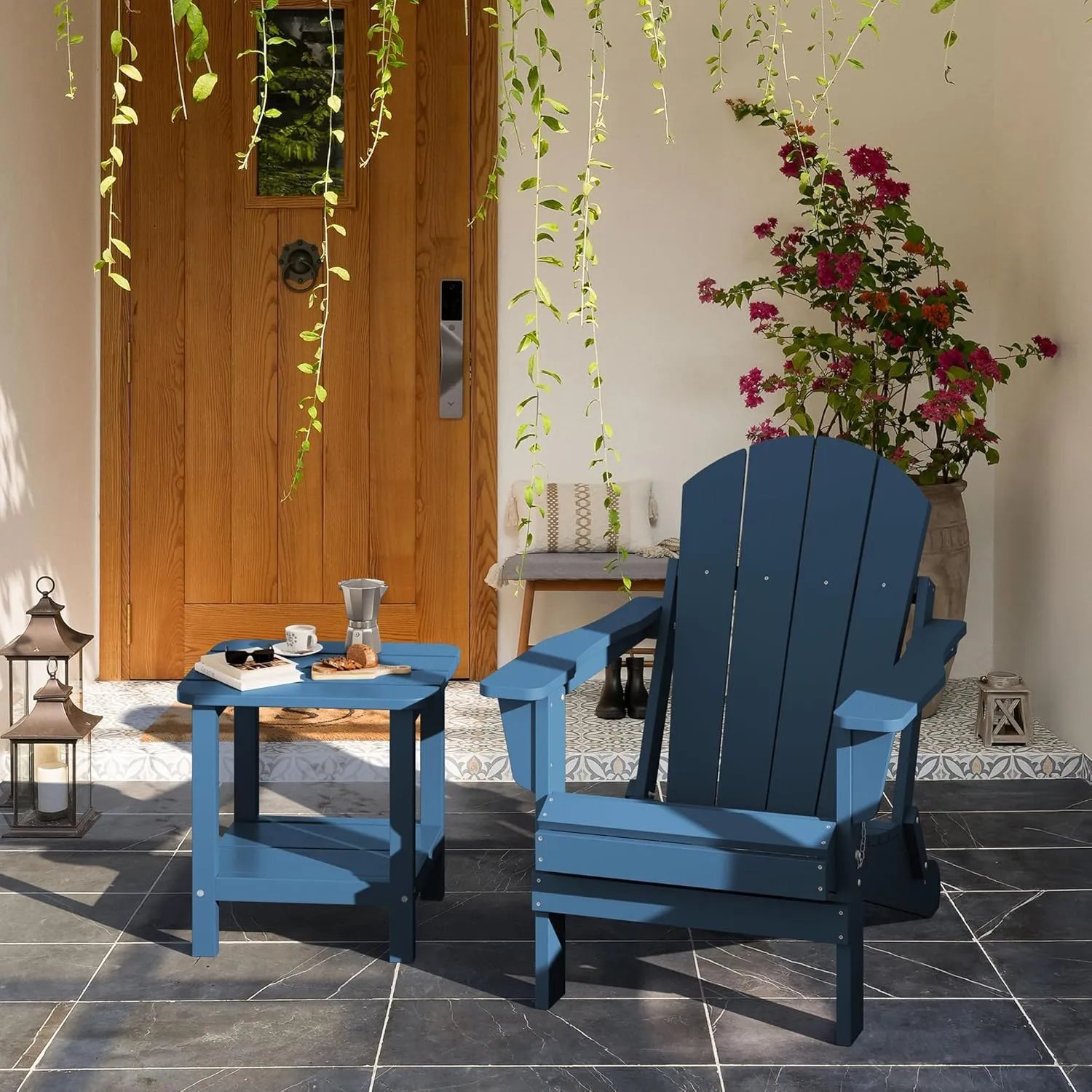 SERWALL Adirondack Table Set of 2, Outdoor Side Table- Blue