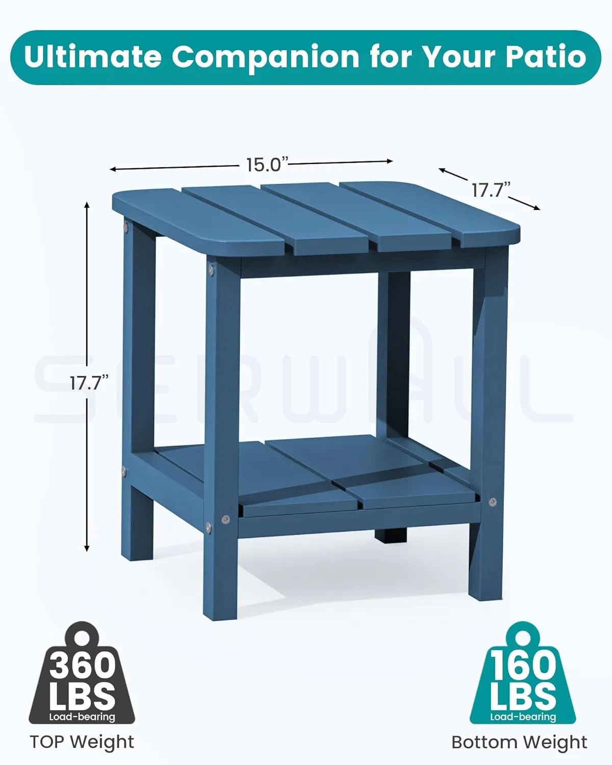 SERWALL Adirondack Table Set of 2, Outdoor Side Table- Blue