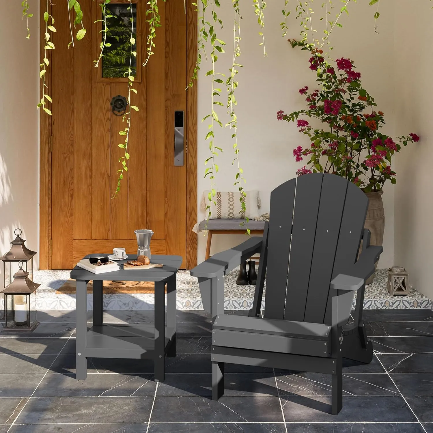 SERWALL Adirondack Table Set of 2, Outdoor Side Table- Gray