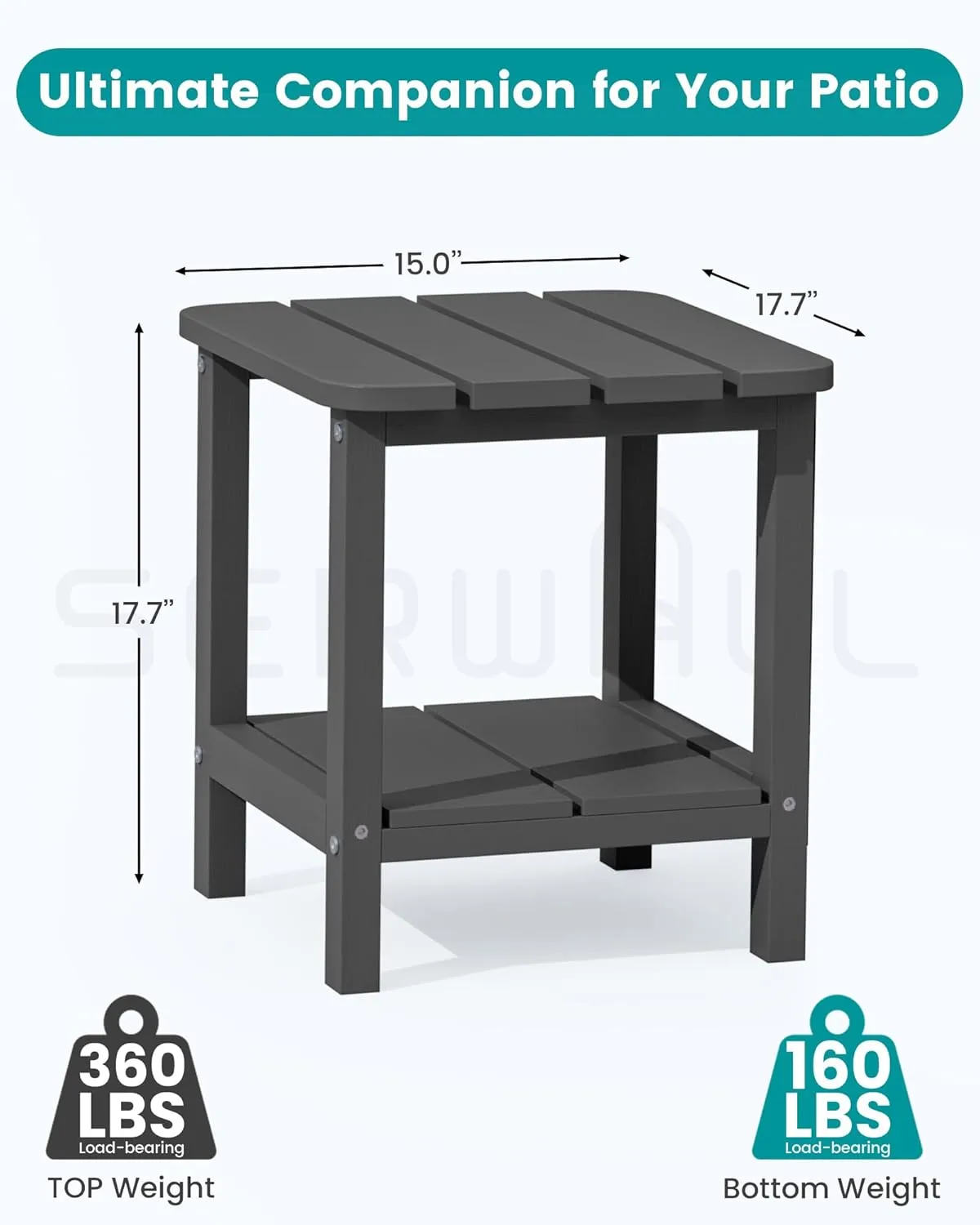 SERWALL Adirondack Table Set of 2, Outdoor Side Table- Gray