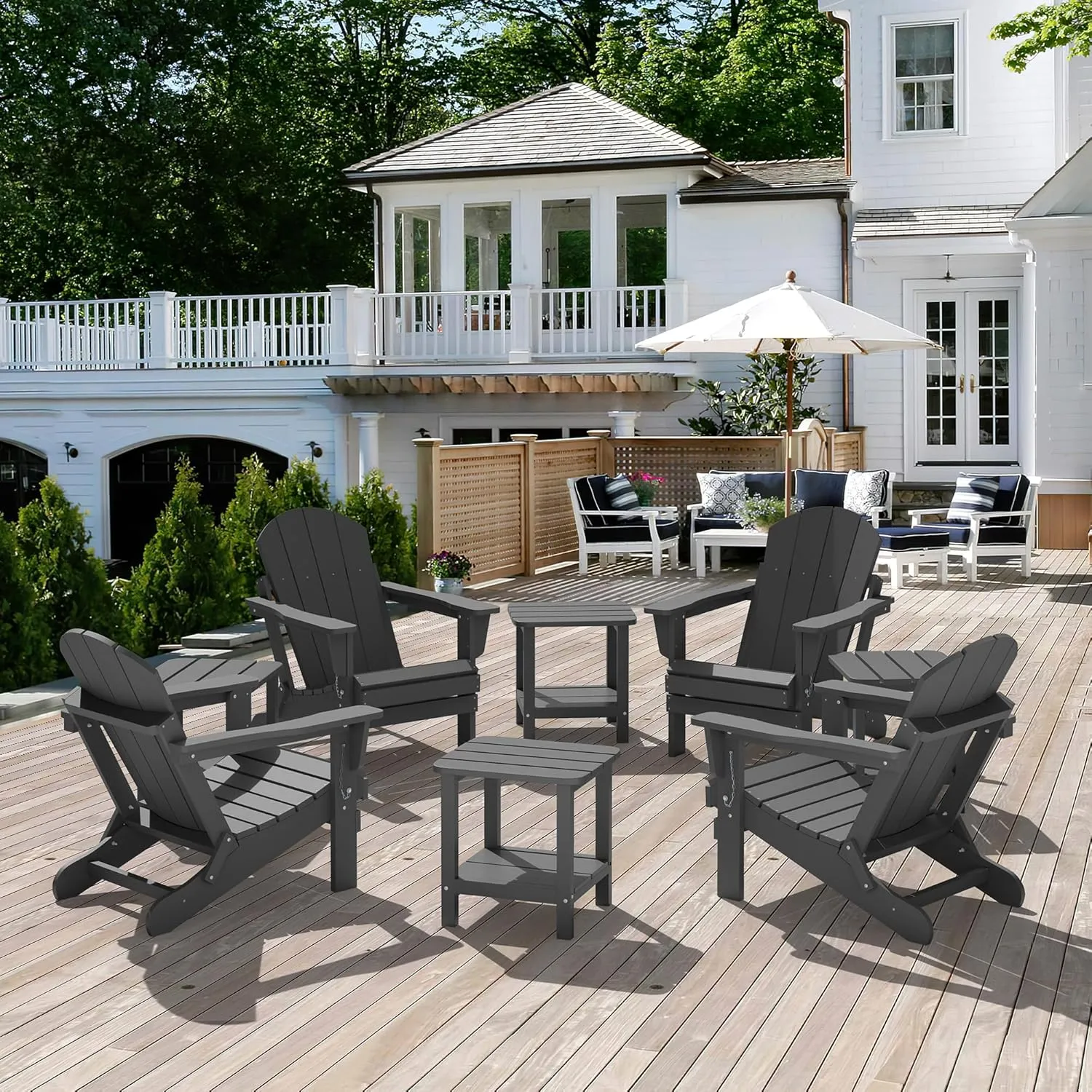 SERWALL Adirondack Table Set of 2, Outdoor Side Table- Gray