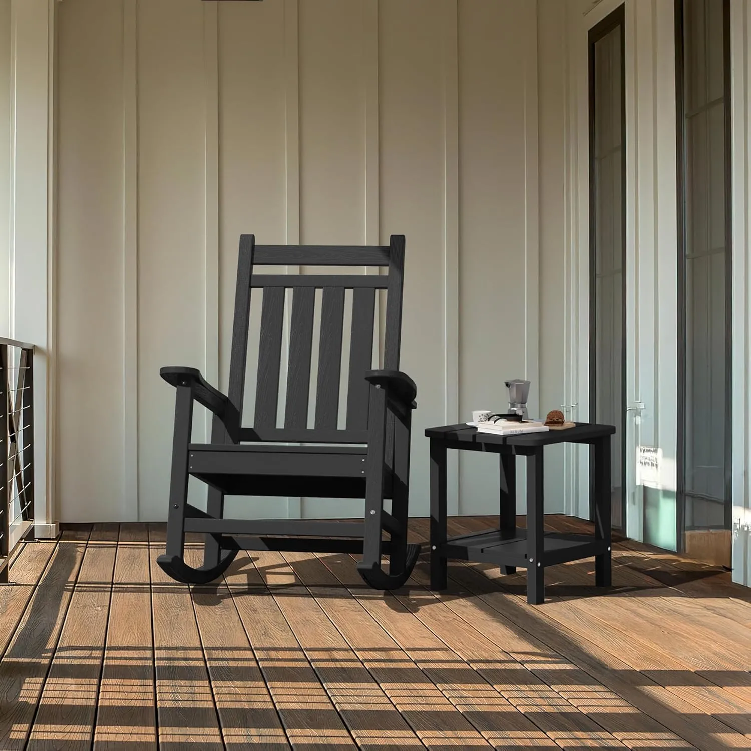 SERWALL Double Adirondack Side Table Rectangular End Table, Black