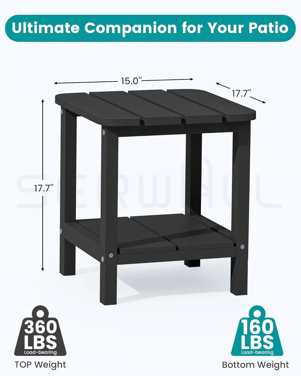 SERWALL Double Adirondack Side Table Rectangular End Table, Black