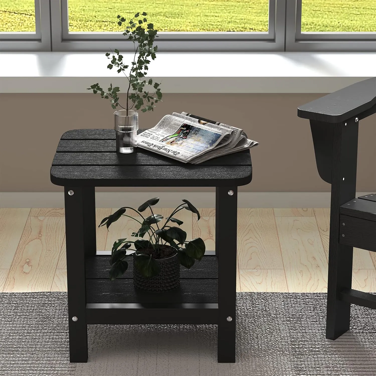 SERWALL Double Adirondack Side Table Rectangular End Table, Black