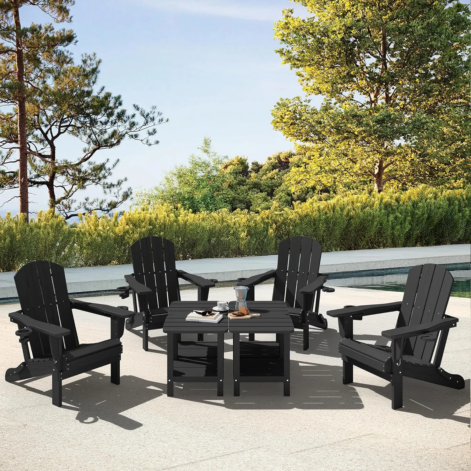 SERWALL Double Adirondack Side Table Rectangular End Table, Black
