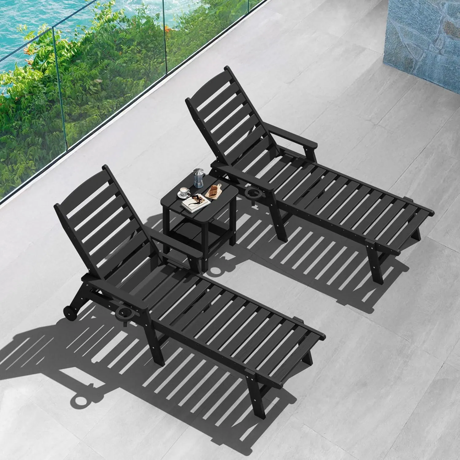 SERWALL Double Adirondack Side Table Rectangular End Table, Black