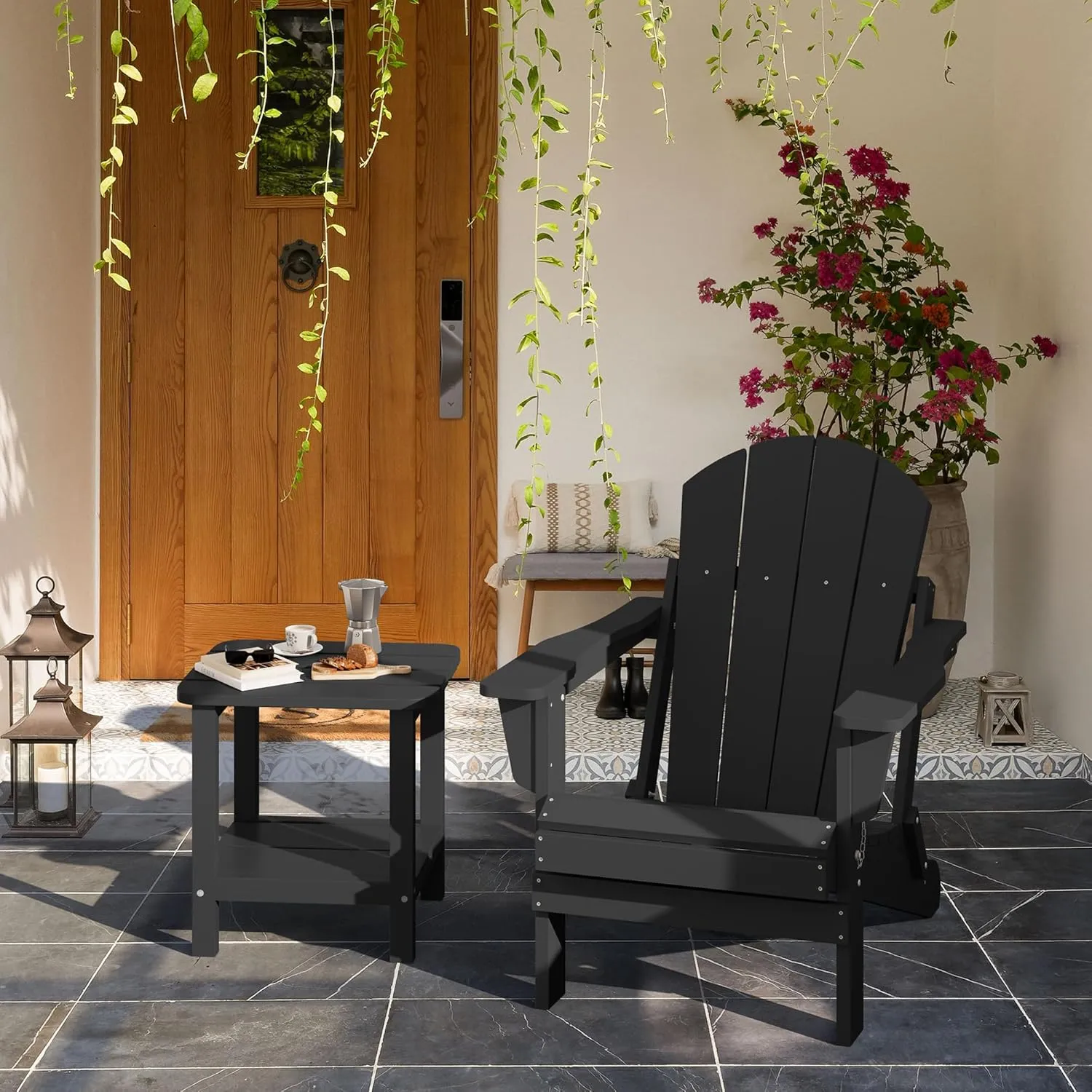 SERWALL Double Adirondack Side Table Rectangular End Table, Black