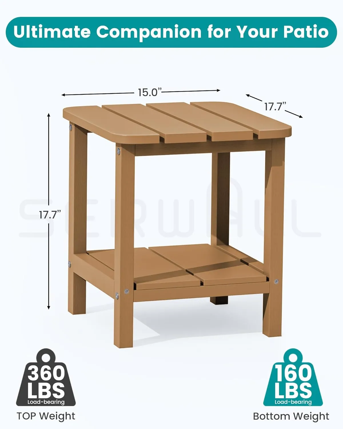 SERWALL Double Adirondack Side Table Rectangular End Table, Brown
