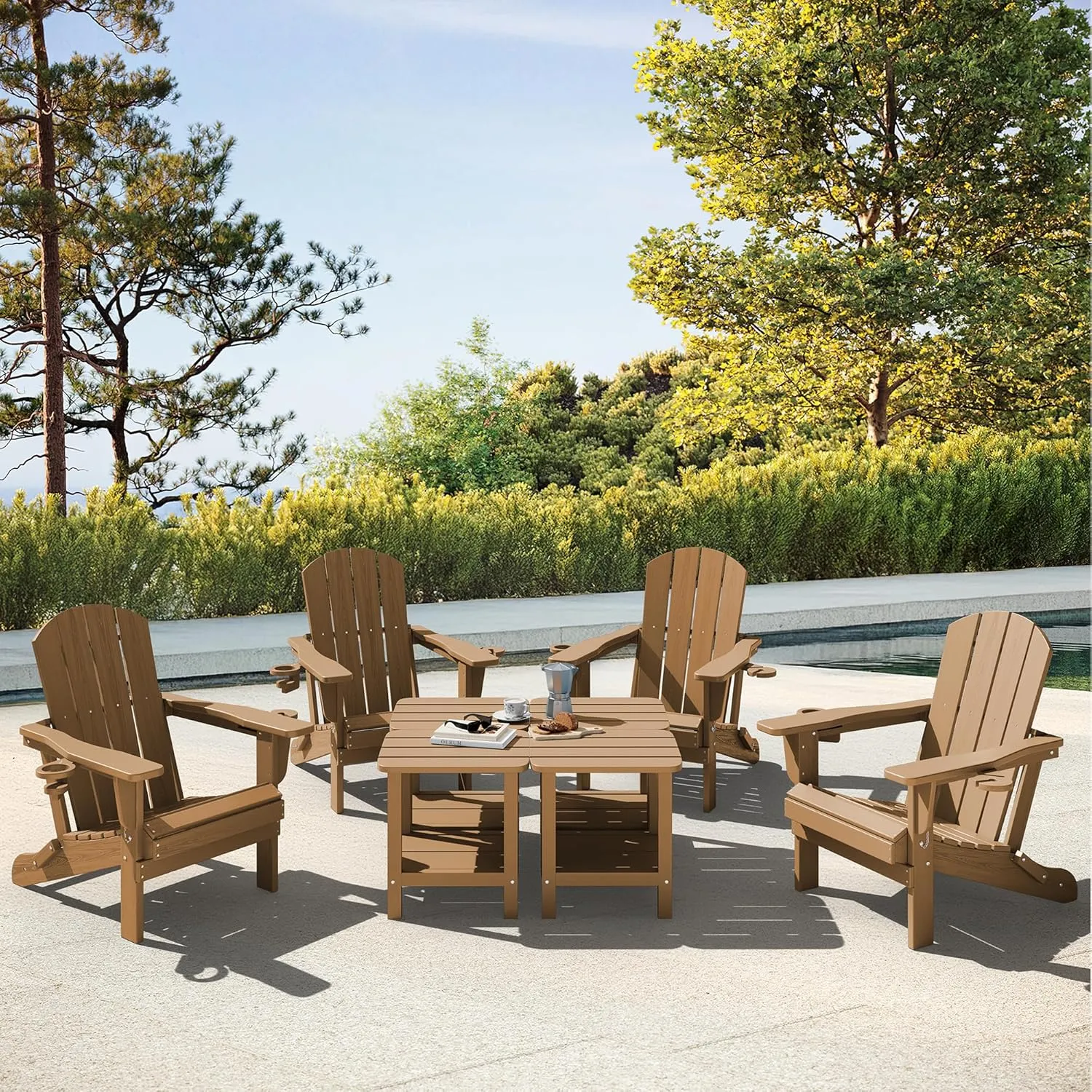 SERWALL Double Adirondack Side Table Rectangular End Table, Brown