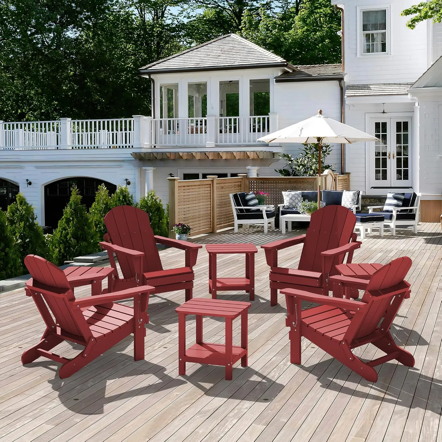 SERWALL Double Adirondack Side Table Set of 2, End Table- Red