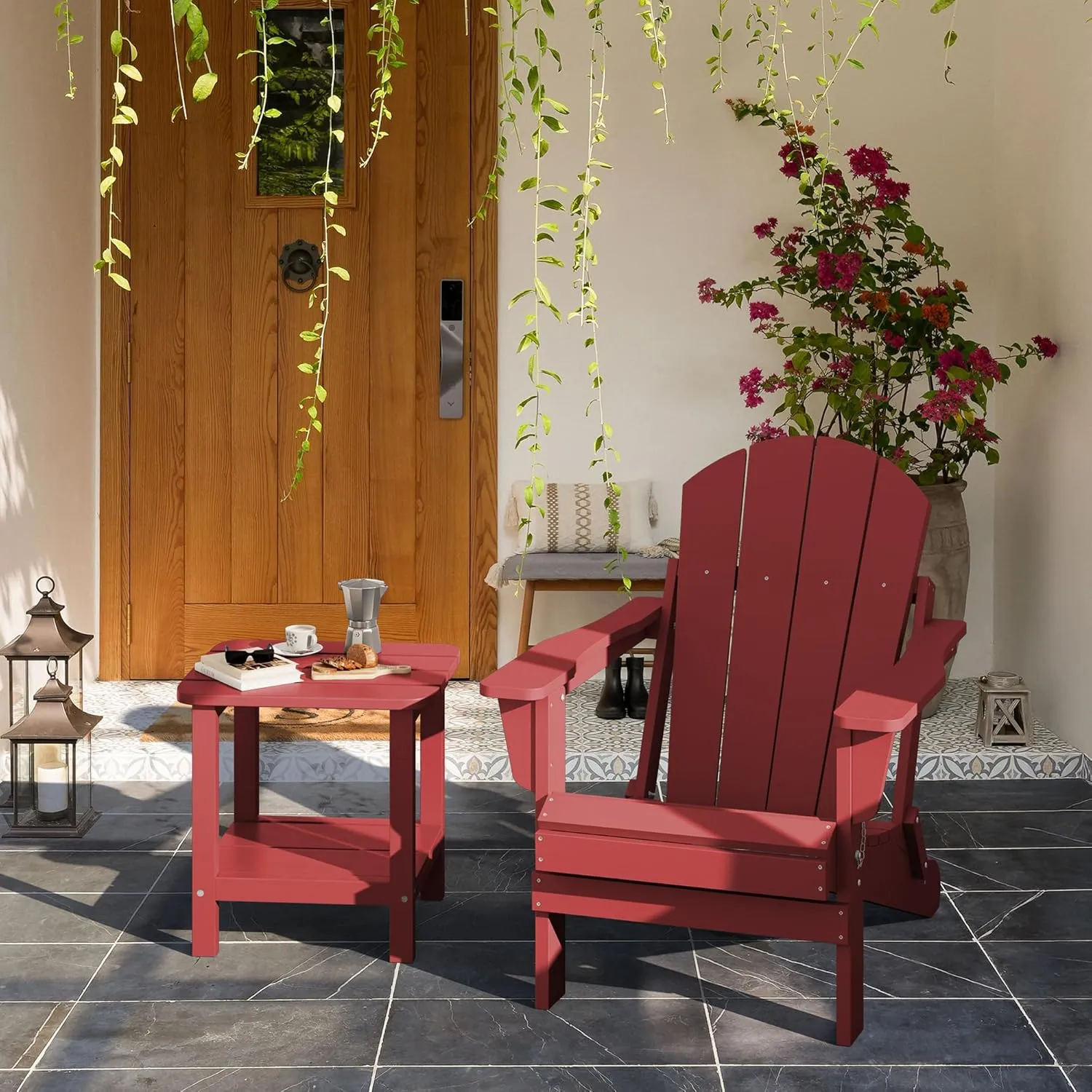 SERWALL Double Adirondack Side Table Set of 2, End Table- Red